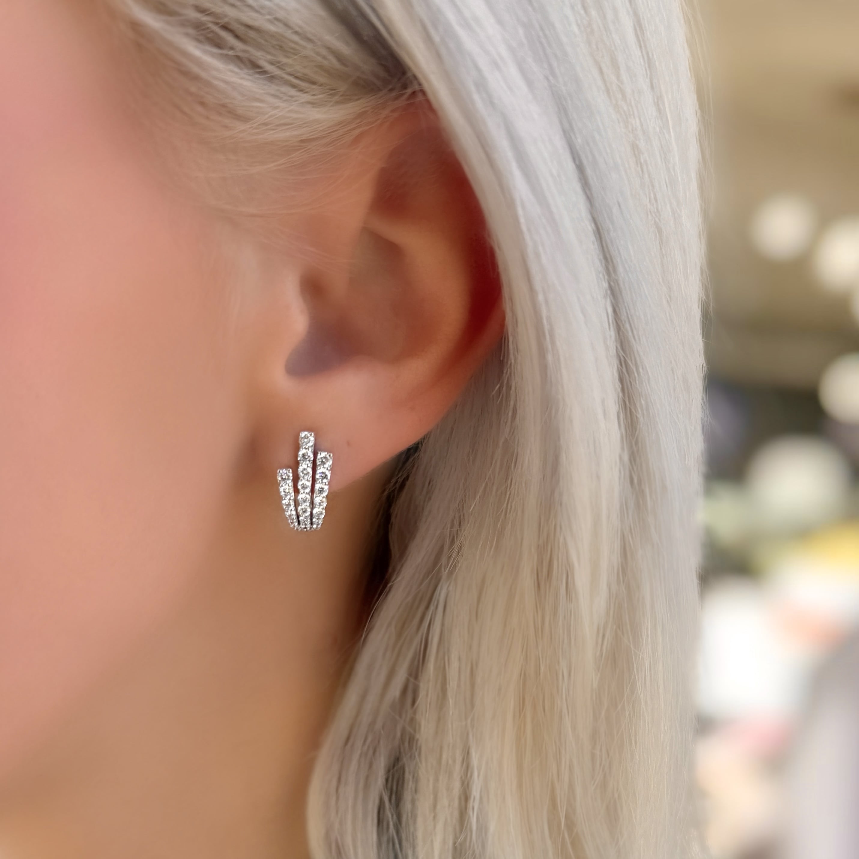 3 Row Diamond Earrings