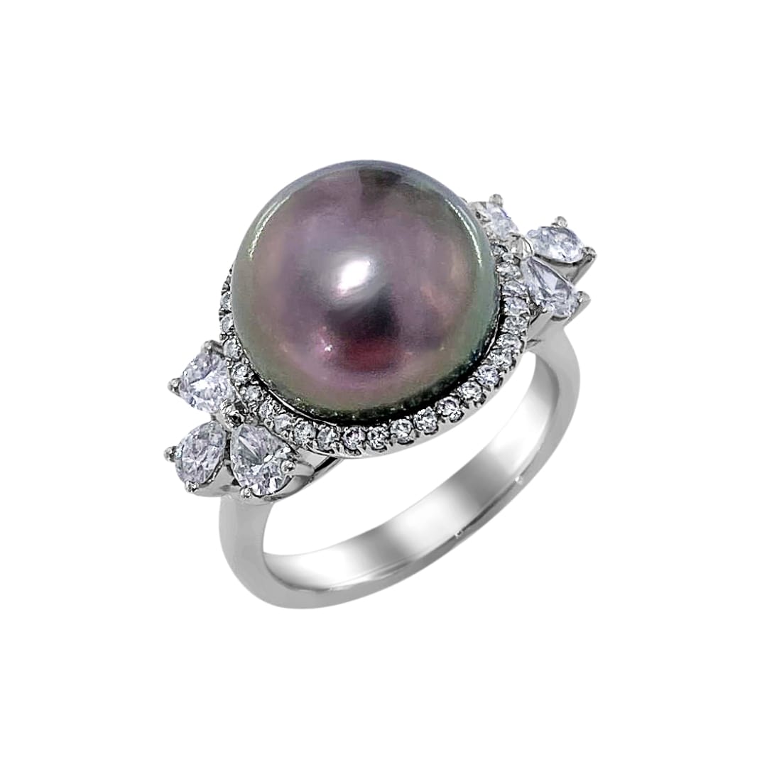 Tahitian Pearl and Diamond Cocktail Ring