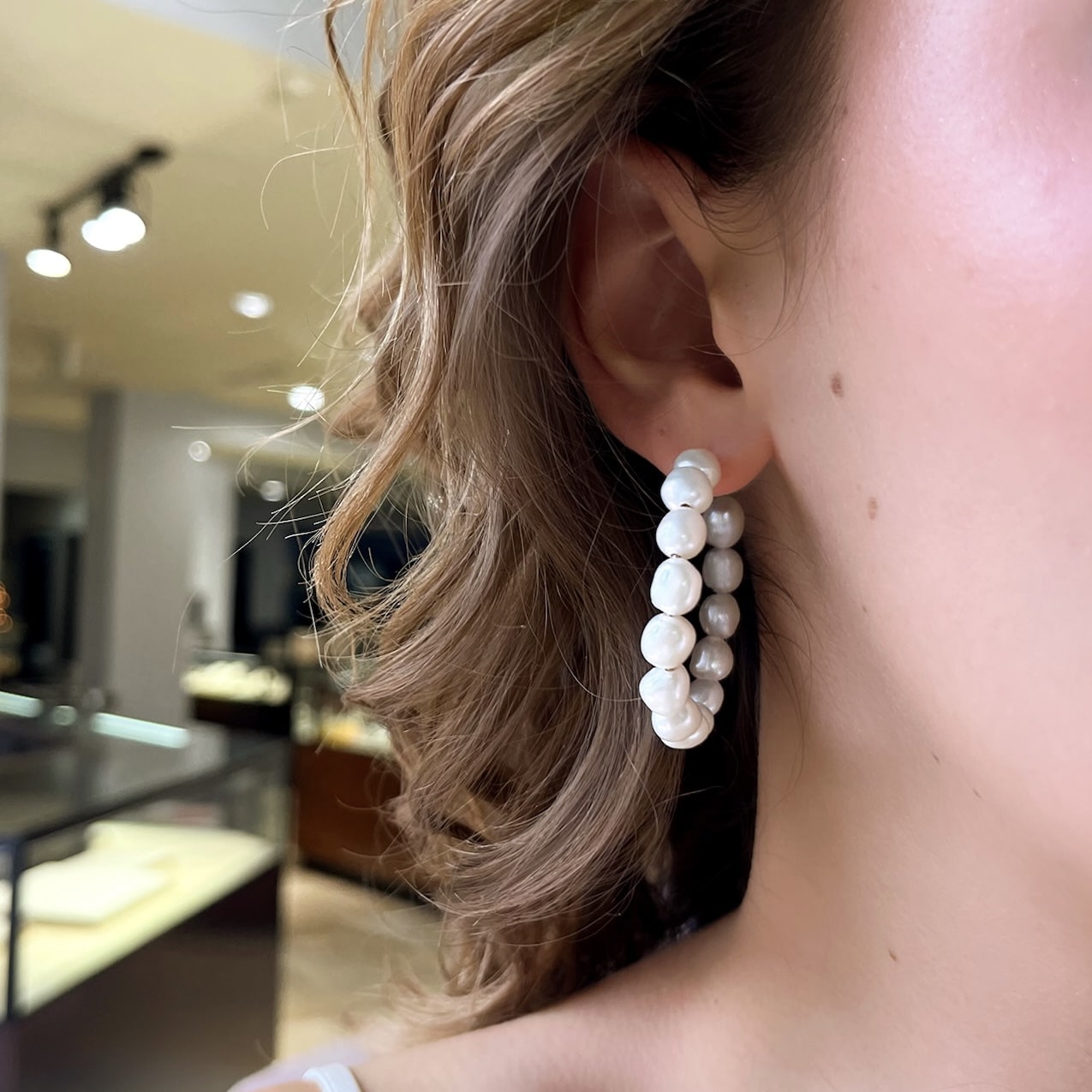 Large Graduated Pearl Hoop Earrings