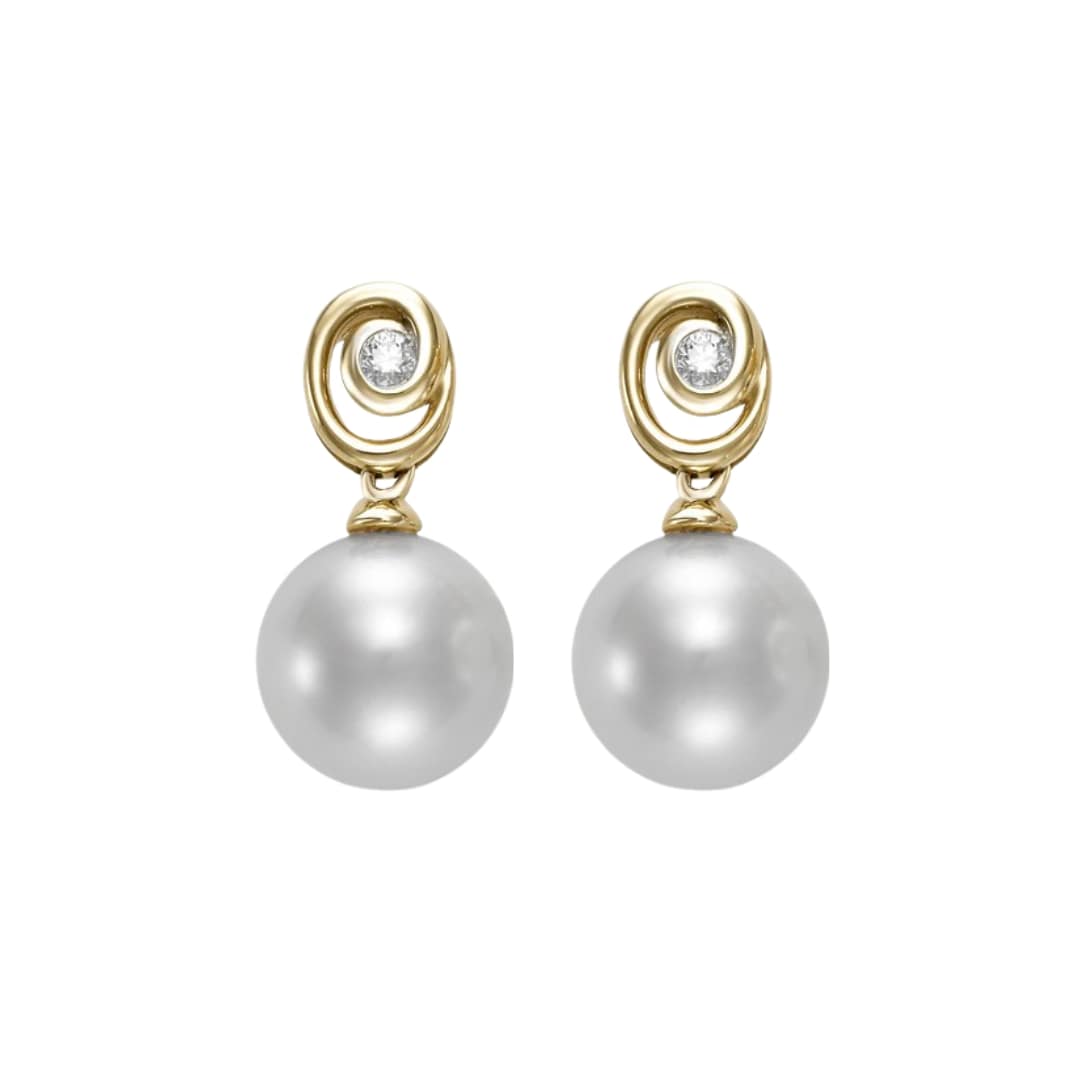 Diamond Swirl and Pearl Drop Earrings
