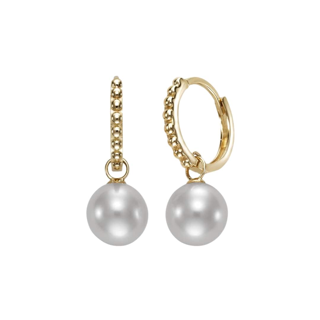 Beaded Pearl Charm Huggies