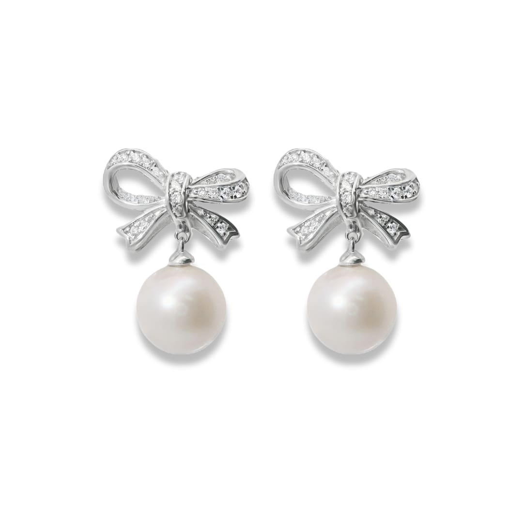 Pearl and Diamond Bow Earrings