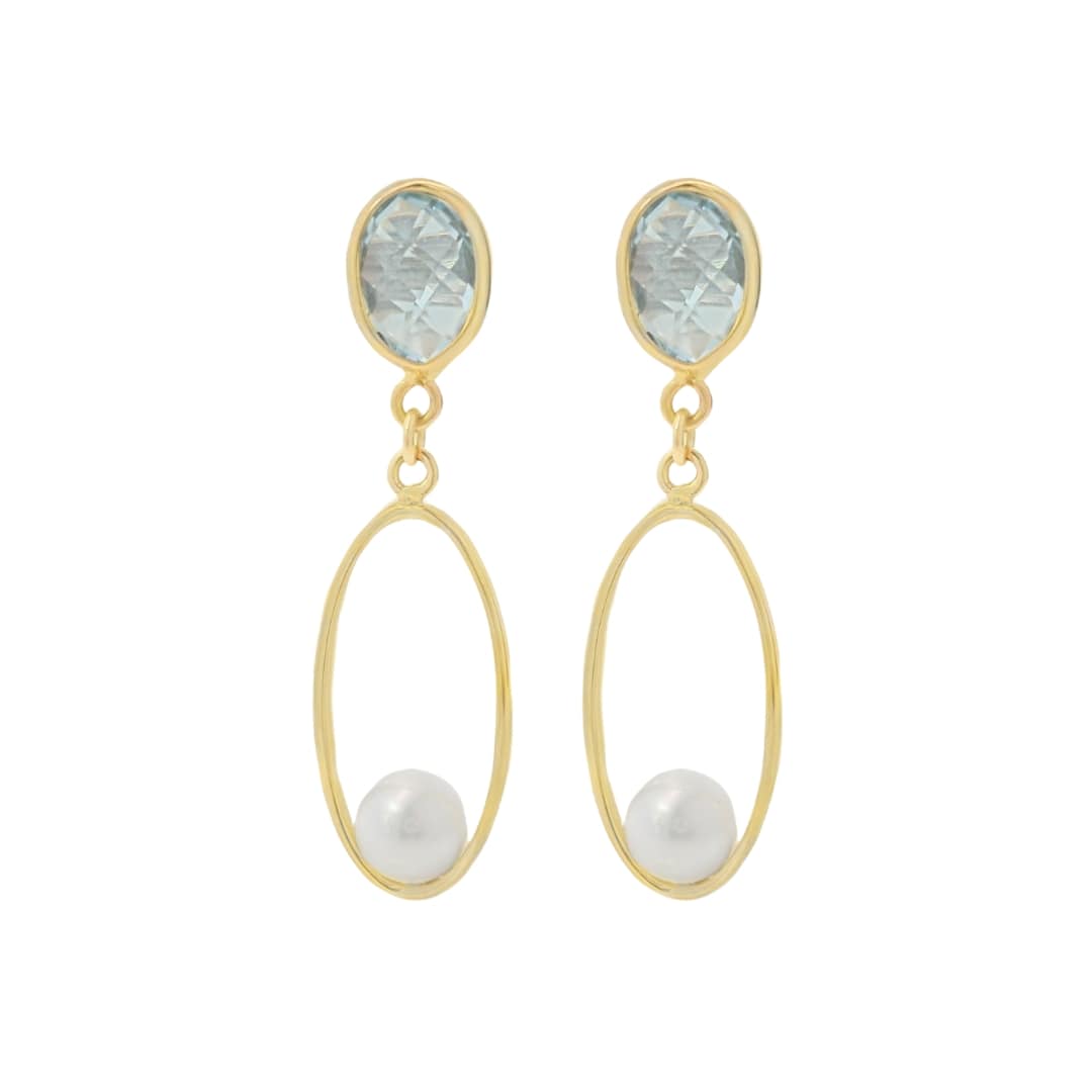 Blue Topaz and Pearl Drop Earrings