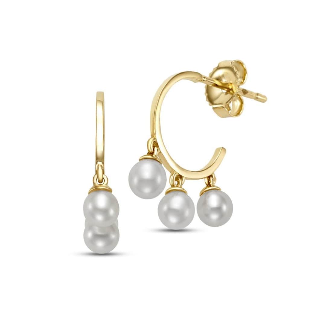 Dangling Pearl Huggie Earrings