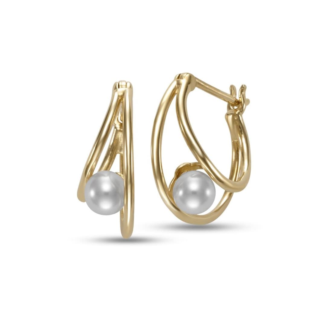 Floating Pearl Huggie Earrings