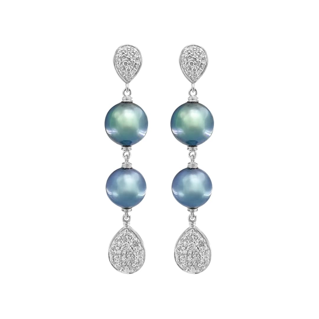 Tahitian Pearl and Pave Diamond Drop Earrings