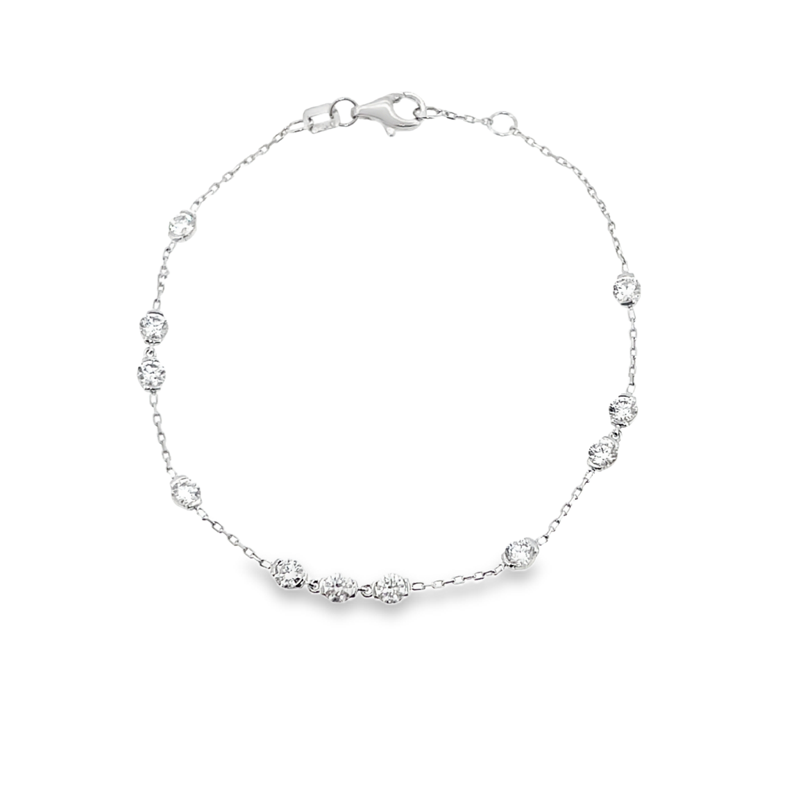 Diamond Station Chain Bracelet in White Gold
