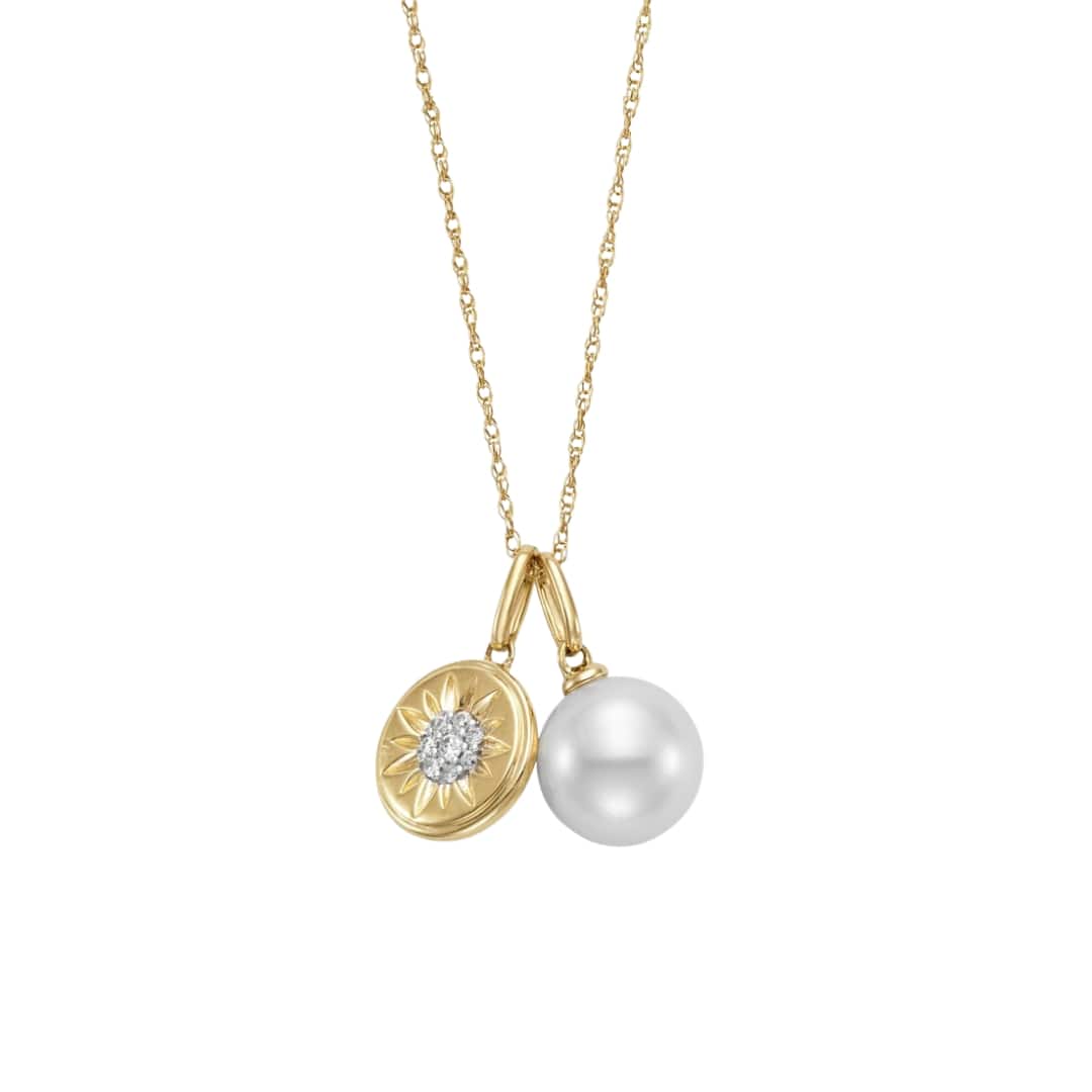 Diamond Starburst and Pearl Charm Necklace