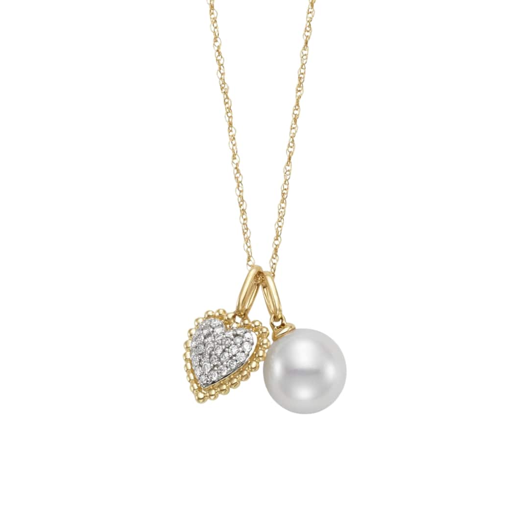 Pave Diamond Heart and Pearl Charm Necklace