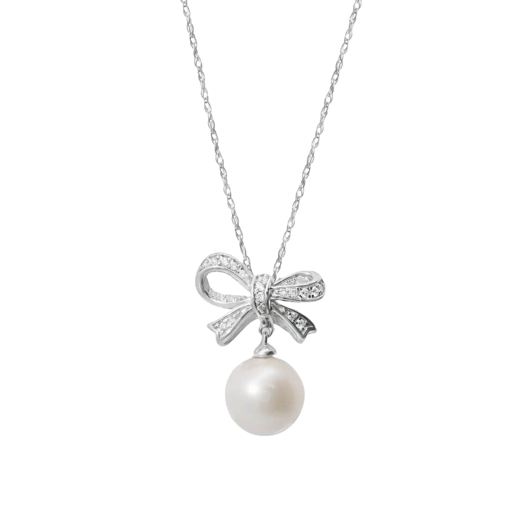 Pearl and Diamond Bow Necklace