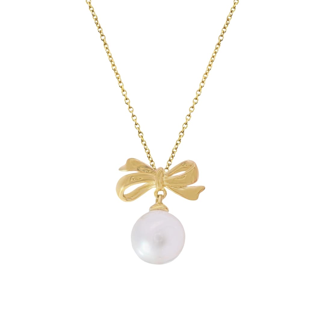 Gold Bow and Pearl Necklace