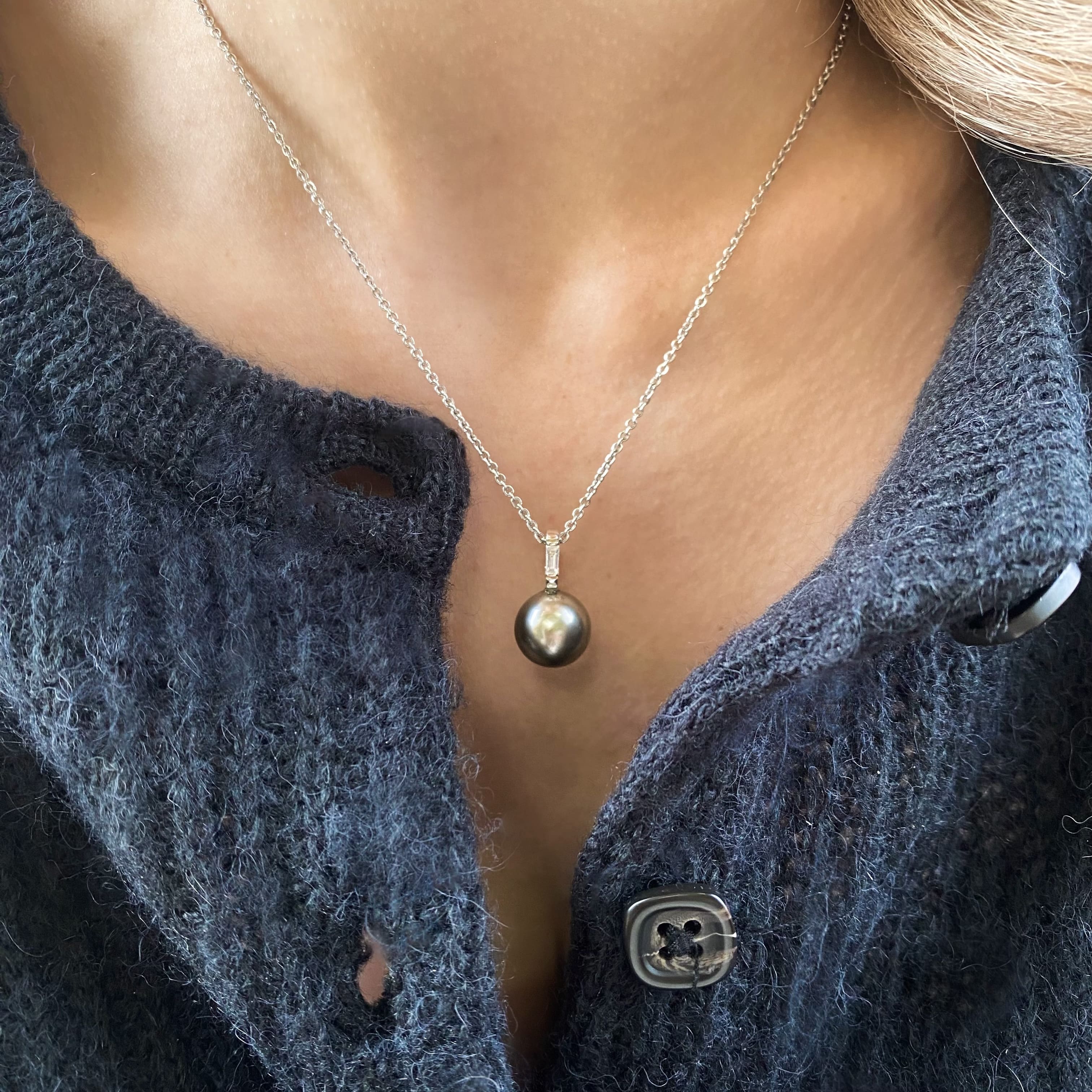 Tahitian Pearl and Diamond Pendant Necklace