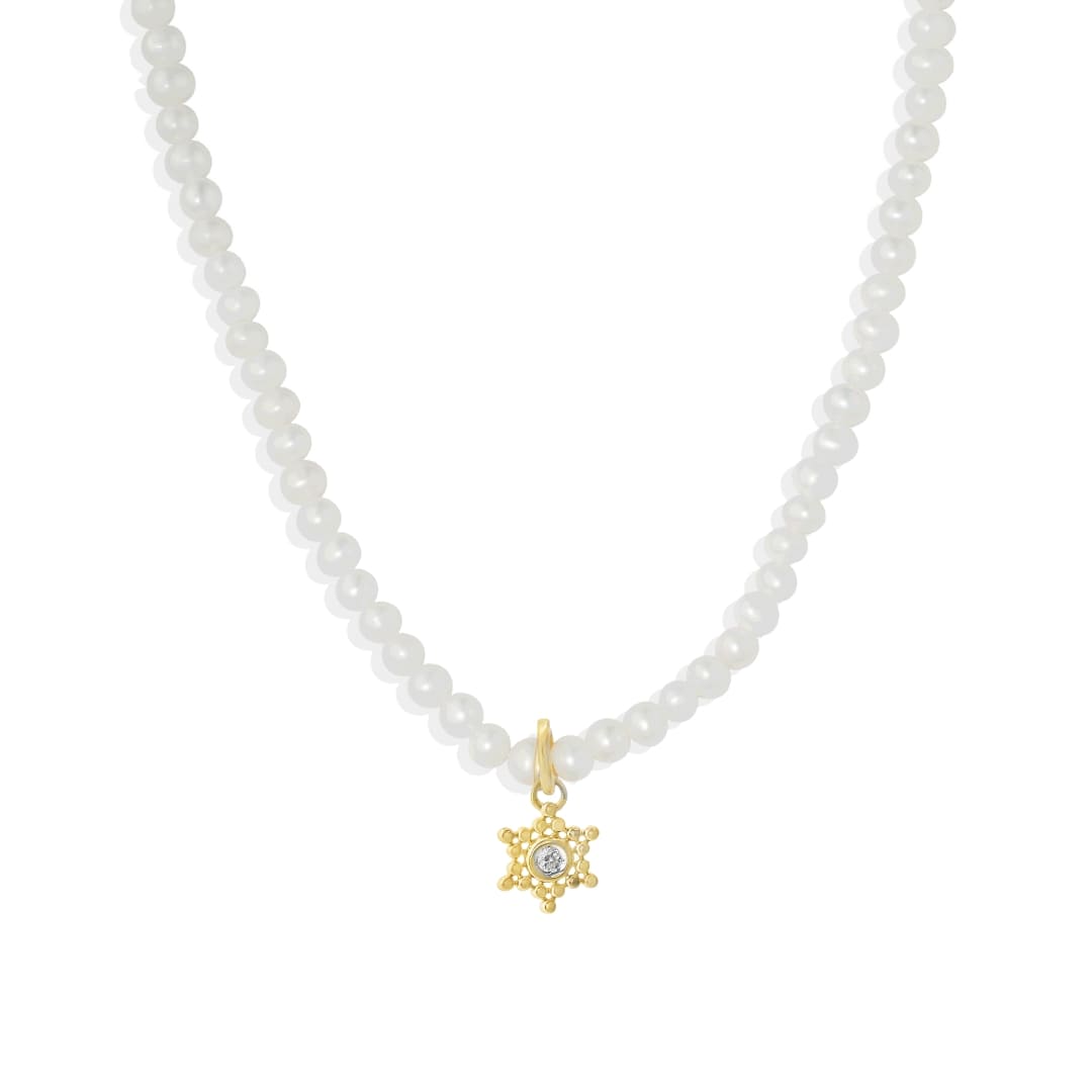 Pearl and Diamond Star Charm Necklace