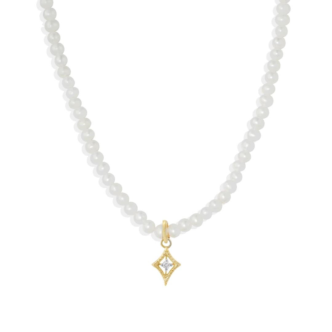 Pearl and Diamond Charm Necklace