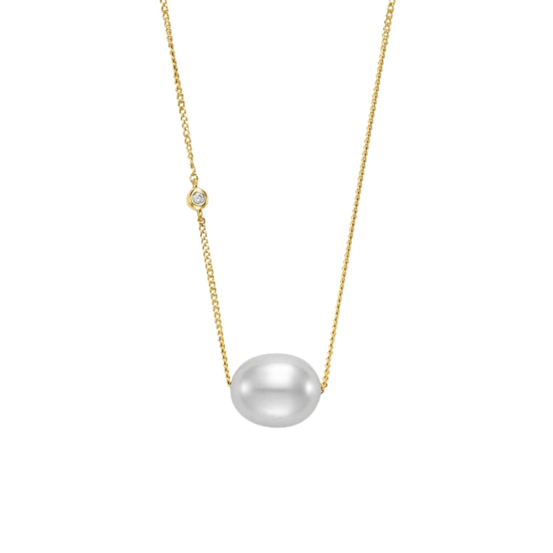 Pearl and Bezel Diamond Necklace