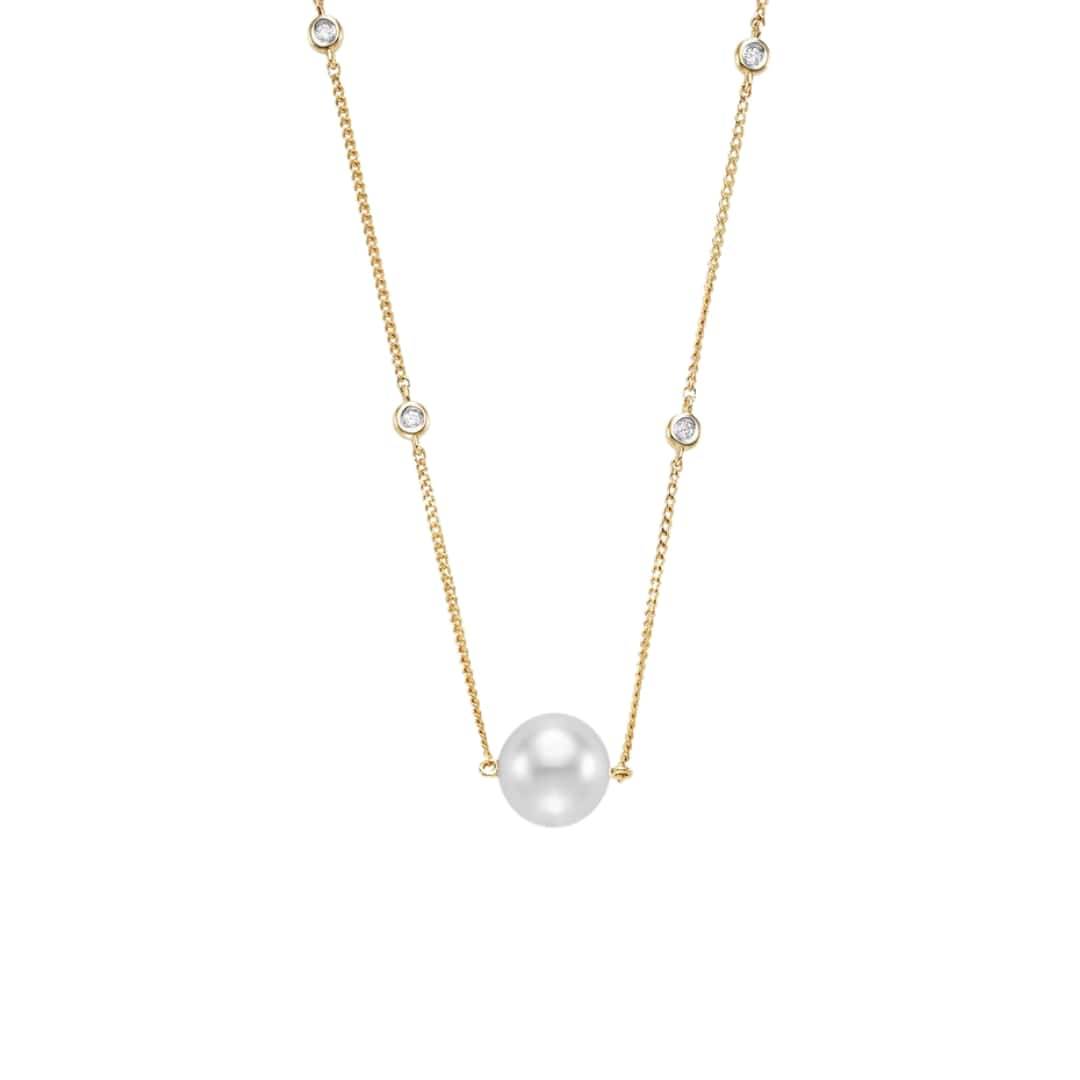 Bezel Diamond and Pearl Necklace