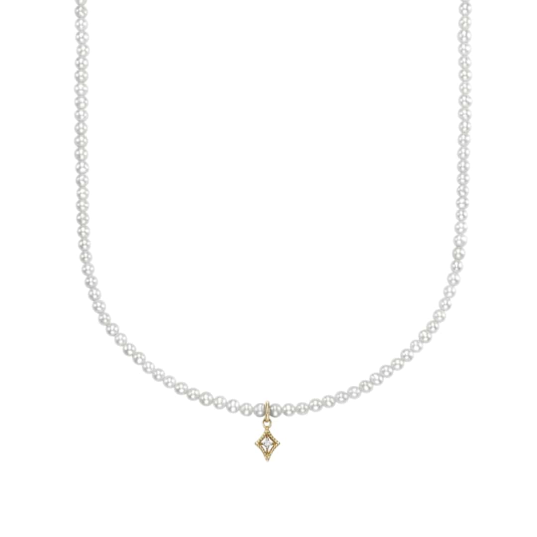 Pearl and Diamond Charm Necklace