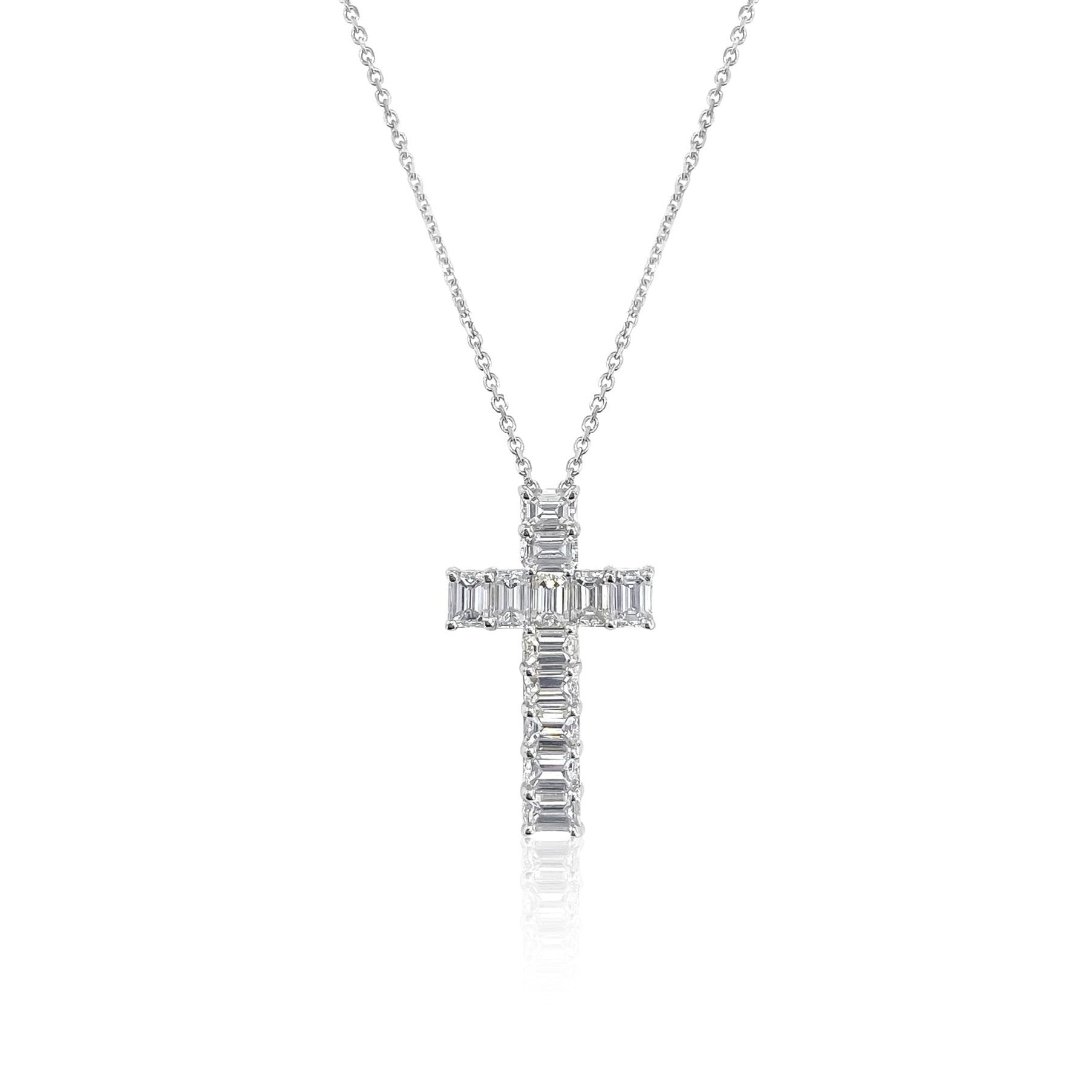 Emerald Cut Diamond Cross Necklace