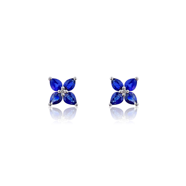 Sapphire and Diamond Flower Earrings