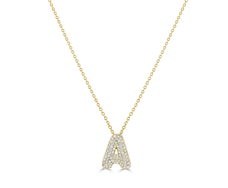 Puffy Diamond Initial Necklace