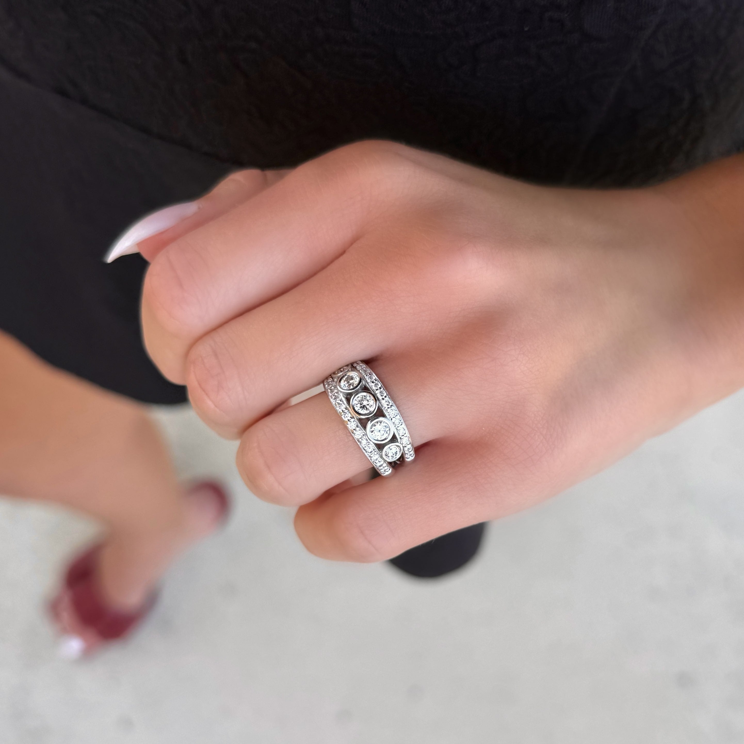 5 Stone Diamond Bezel Row Ring