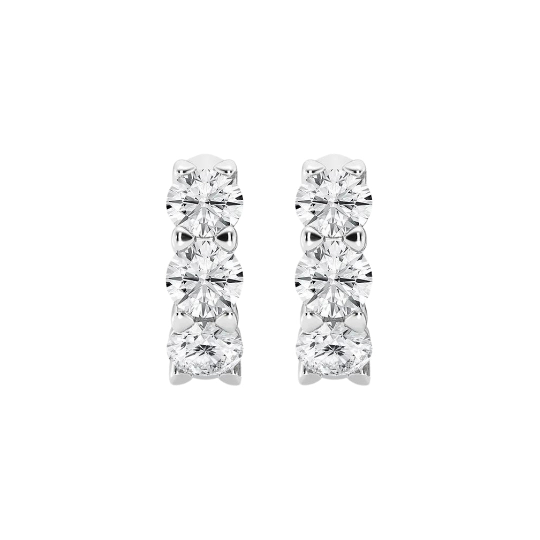 3 Stone Diamond Hoop Earrings