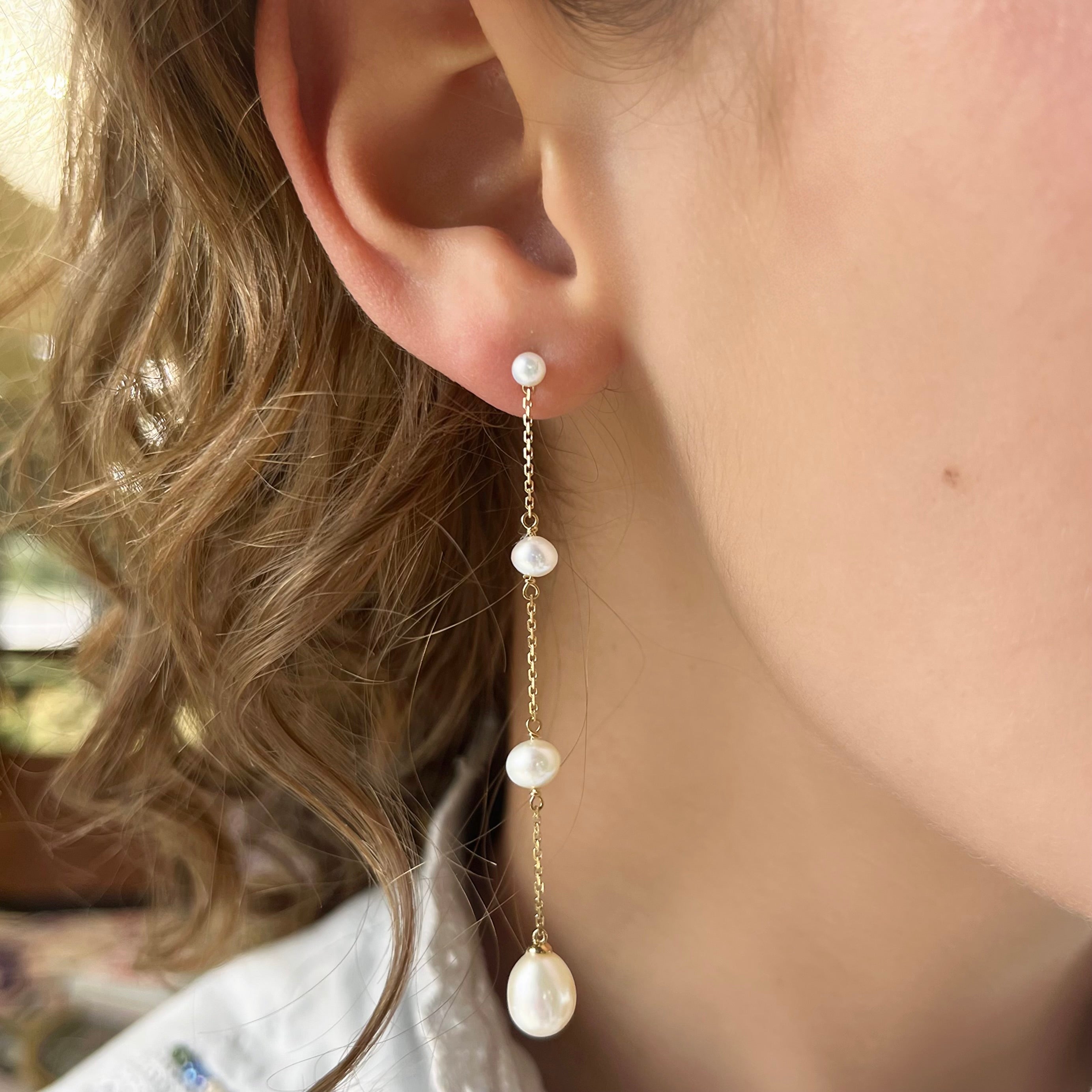 Graduating Pearl Chain Earrings