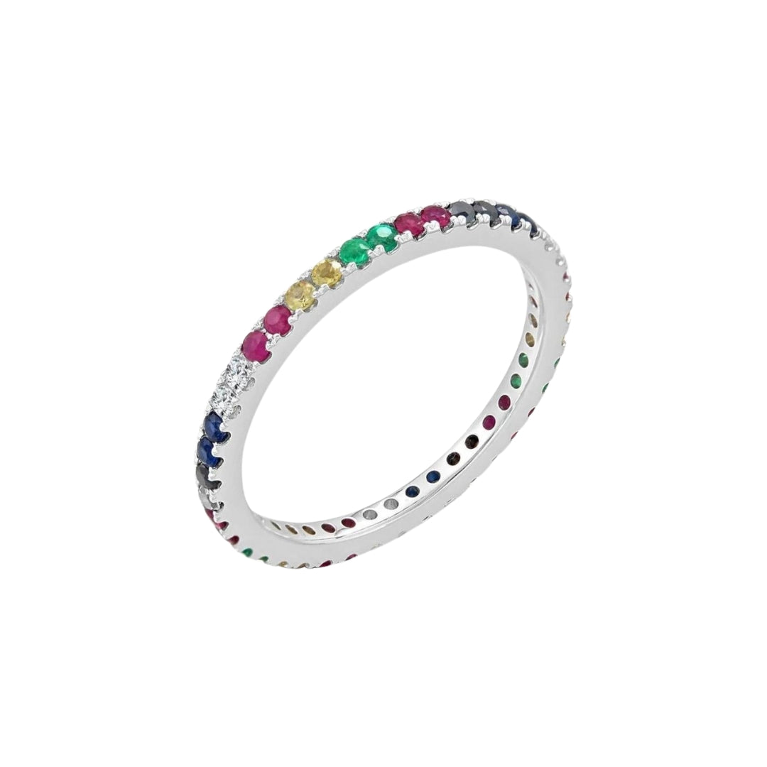 Rainbow Sapphire and Diamond Eternity Band