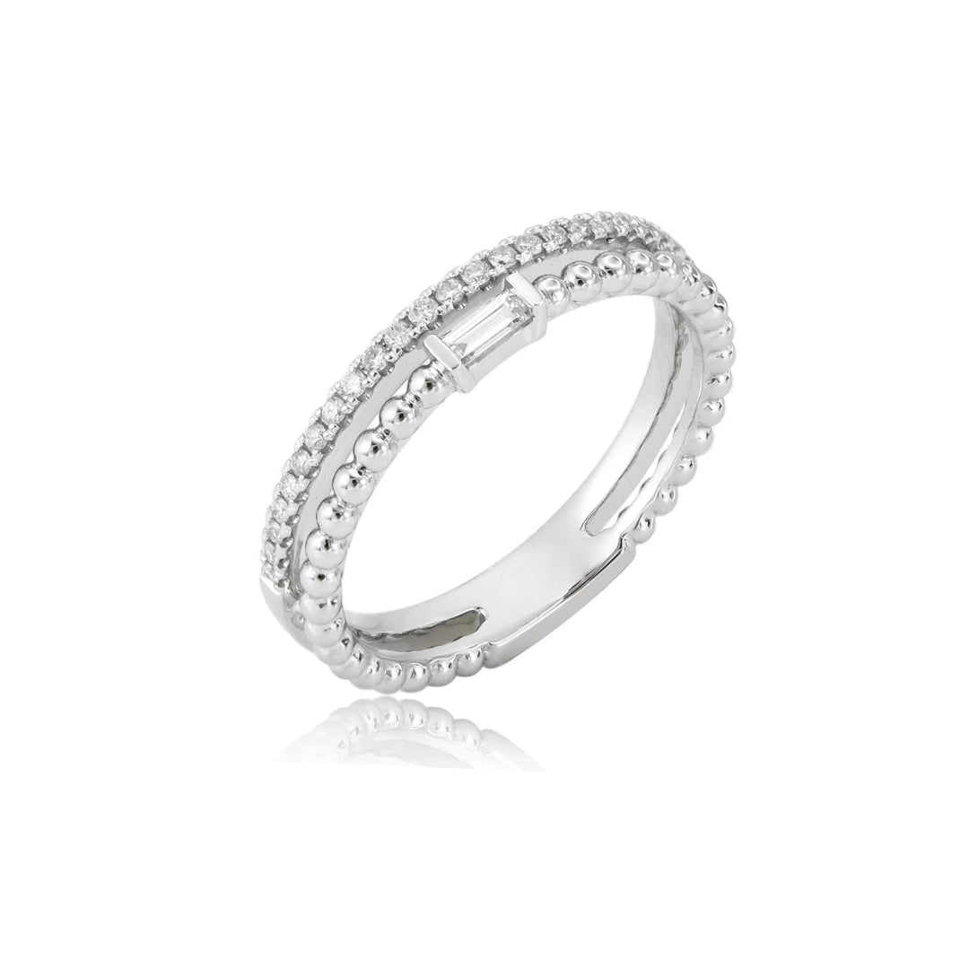 Baguette Diamond Beaded Double Row Ring