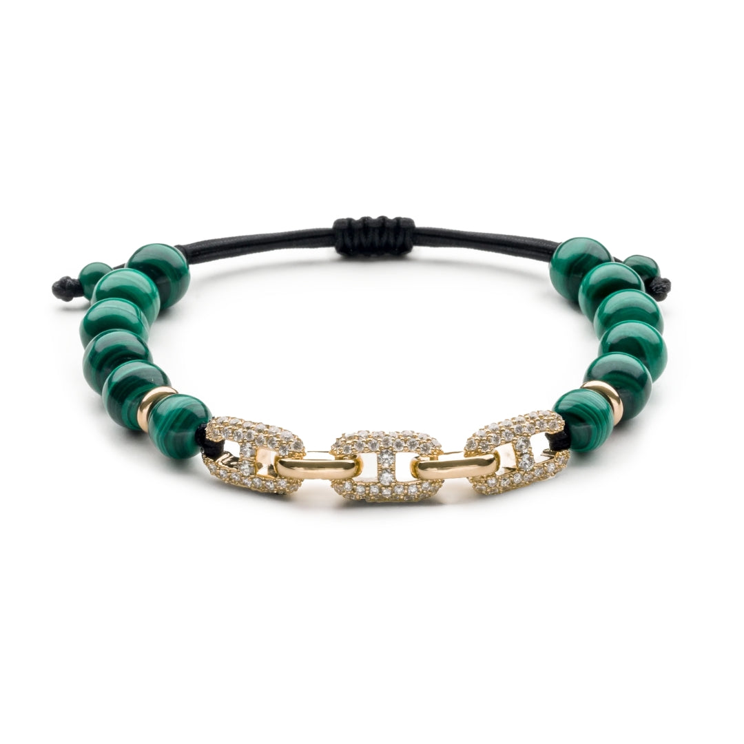 Malachite and Diamond Link Beaded Bracelet