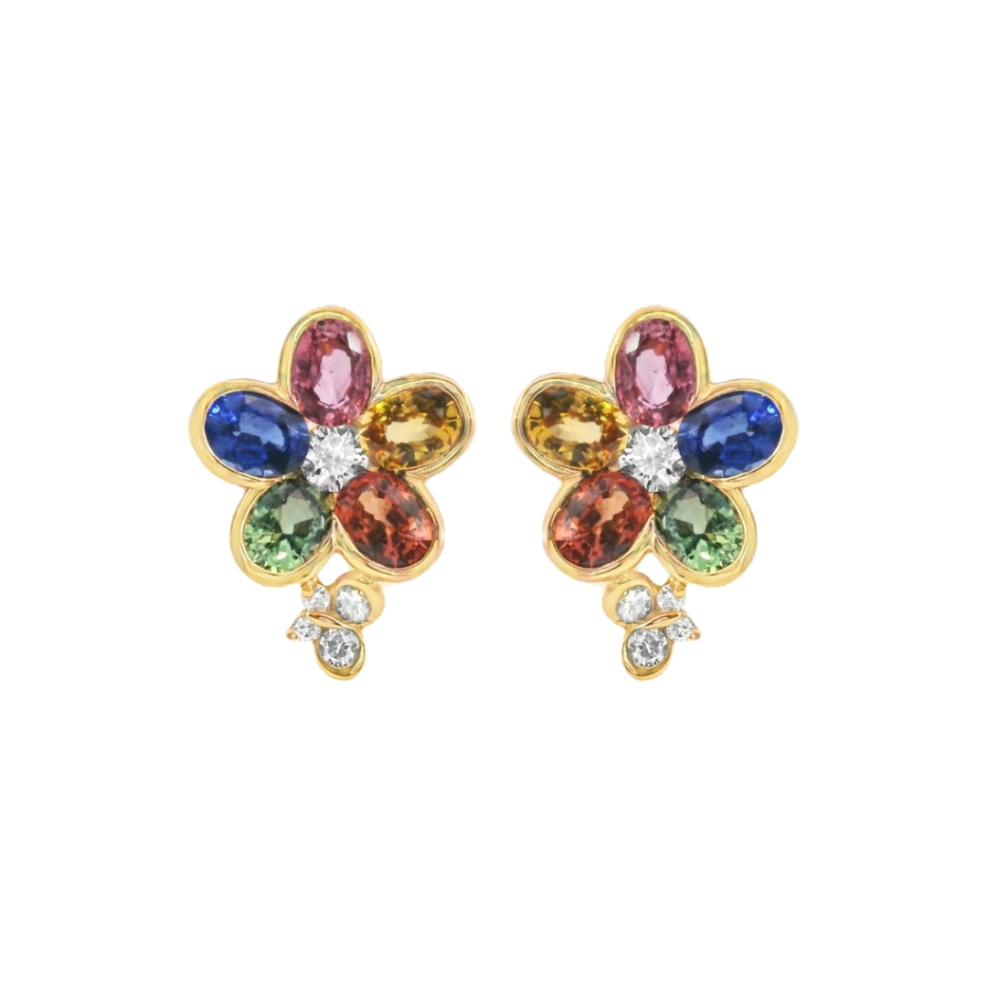 Fancy Sapphire Flower and Diamond Butterfly Earrings