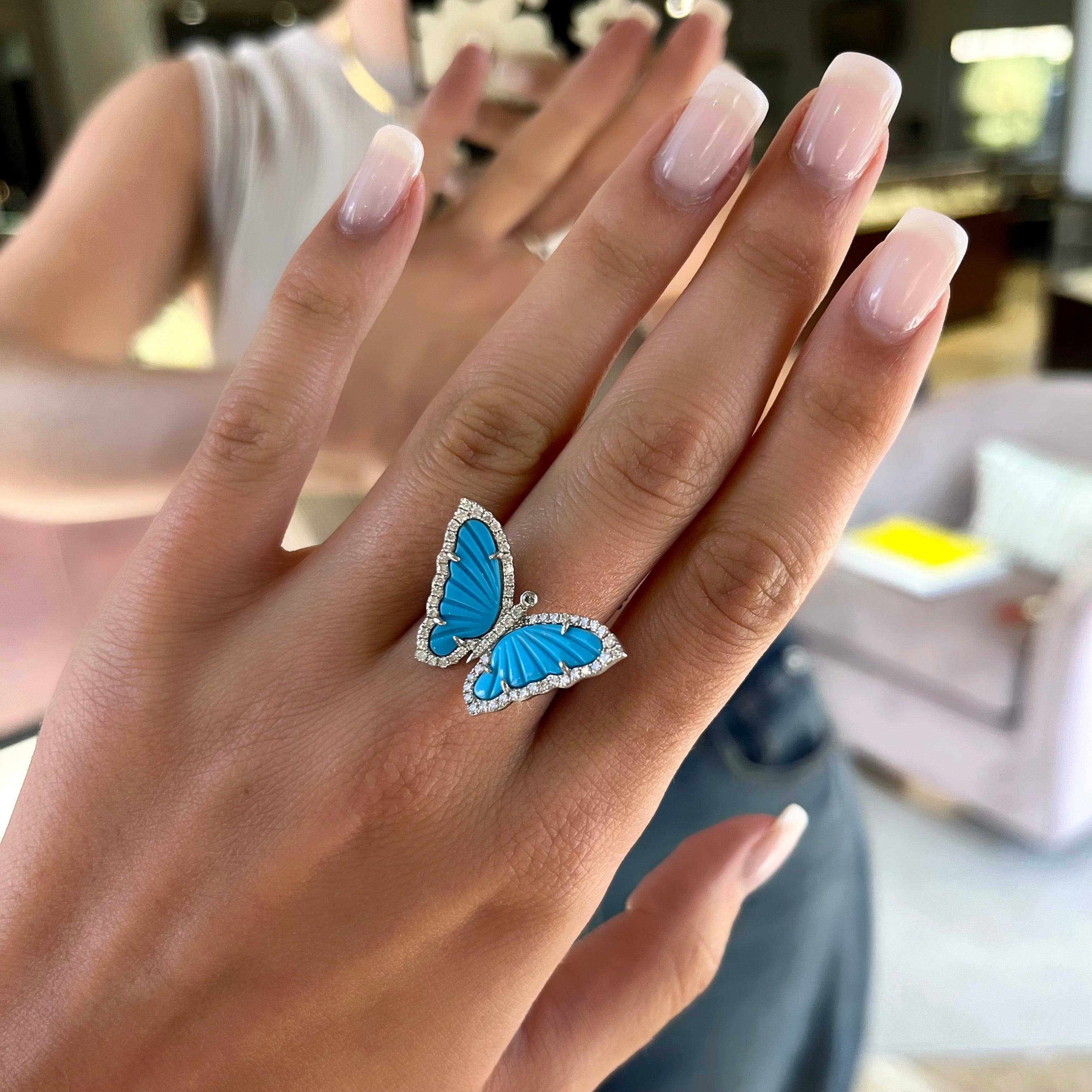 Turquoise and Diamond Butterfly Ring