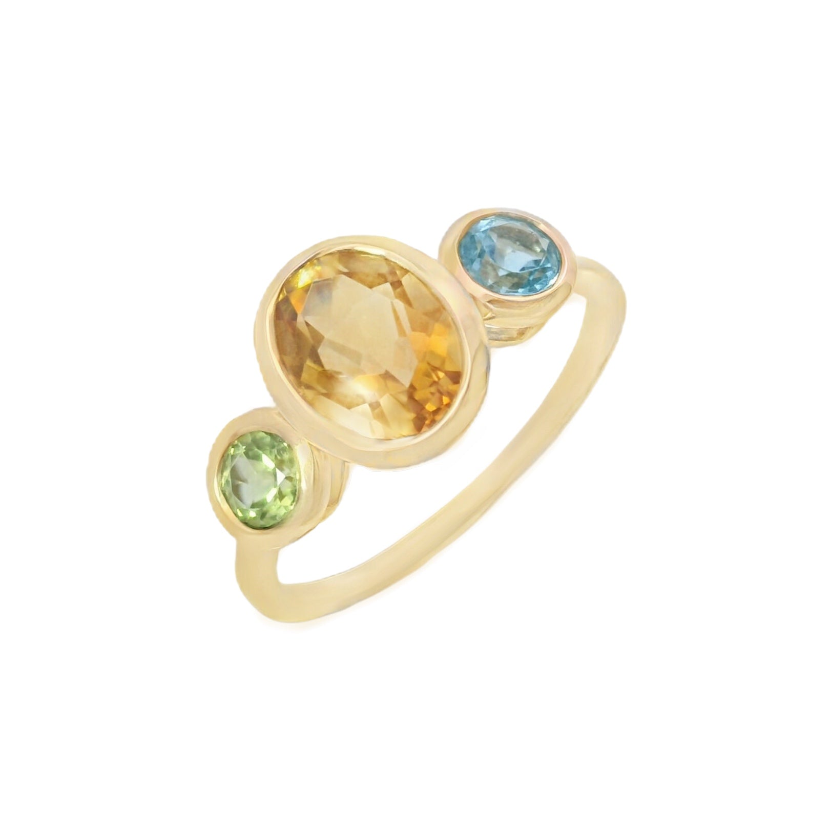 Bezel Set Citrine Blue Topaz and Peridot Ring