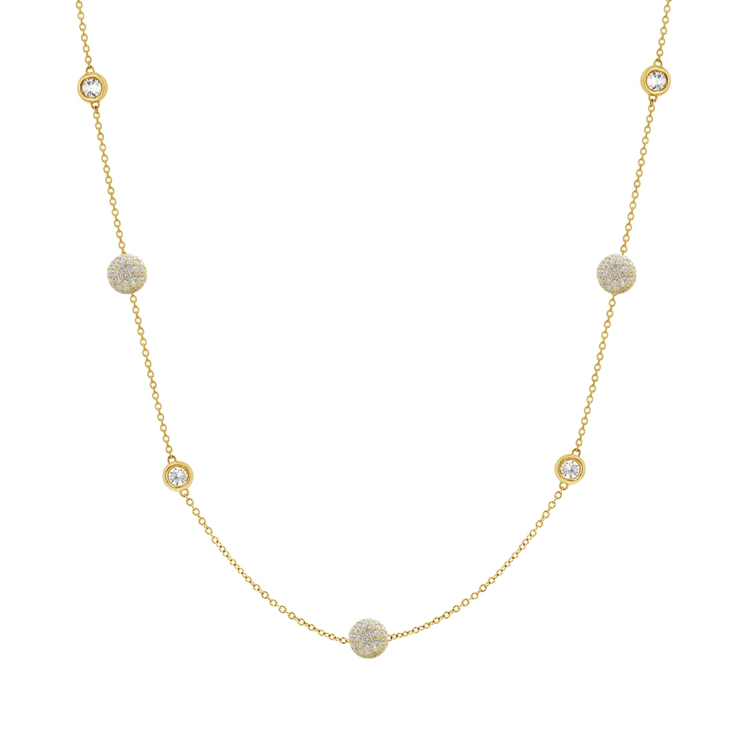 Pave and Bezel Diamond Station Necklace