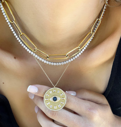 Evil Eye Sapphire and Diamond Medallion Necklace