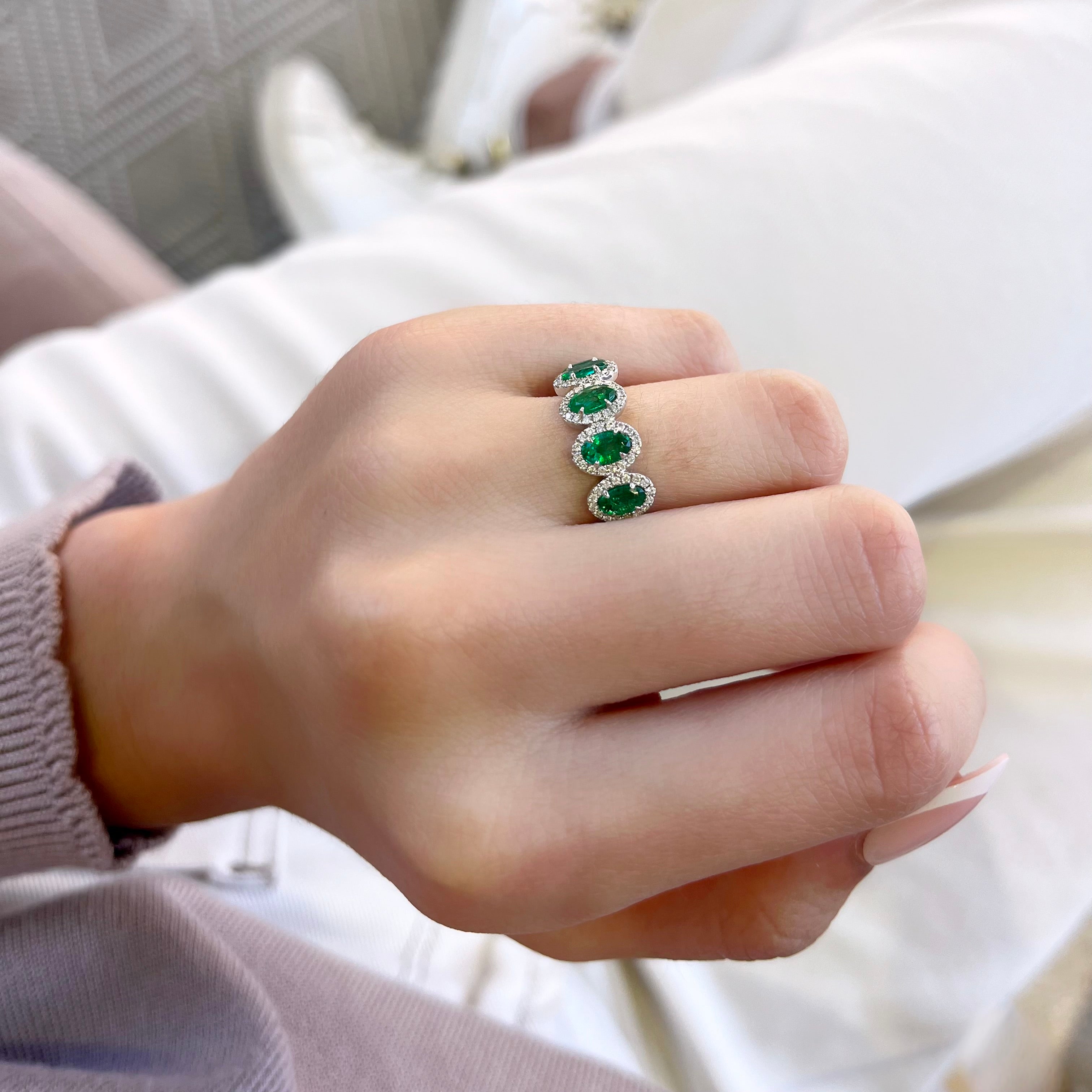 5 Stone Emerald and Diamond Ring