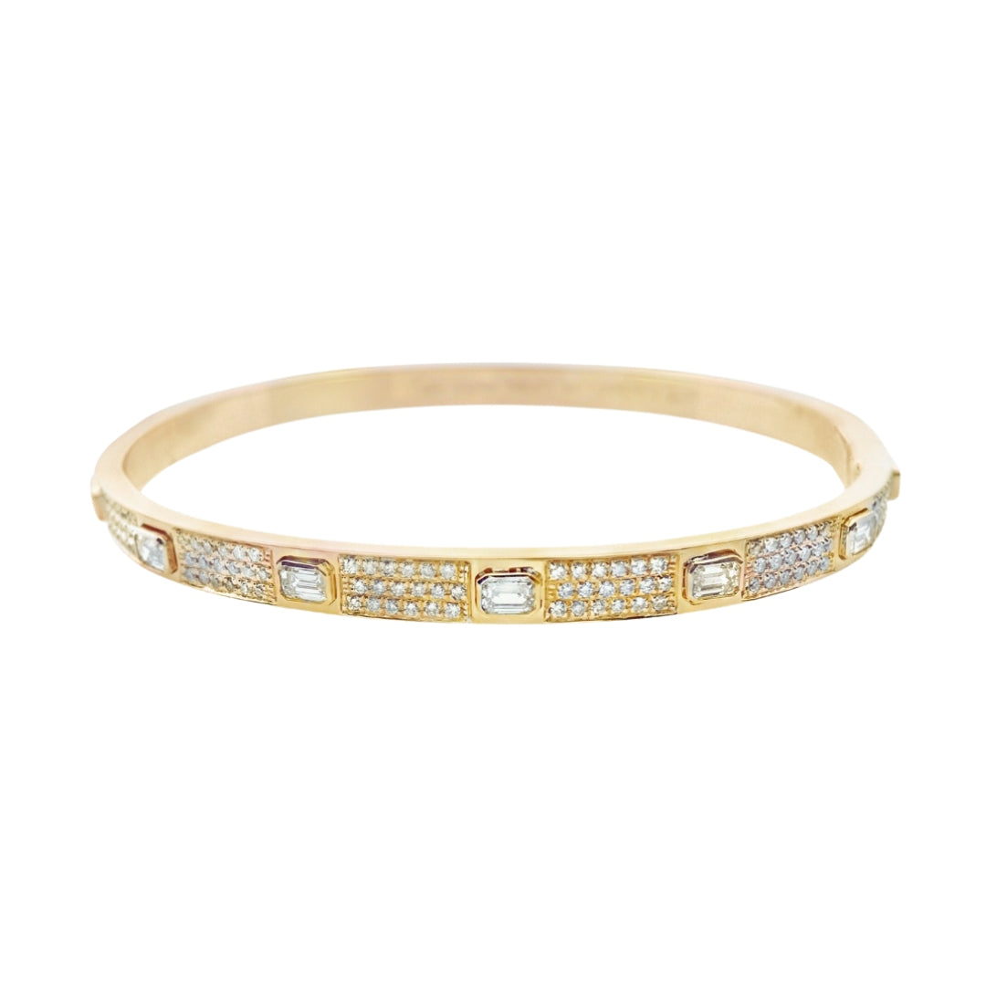 Emerald Cut and Pave Diamond Bangle