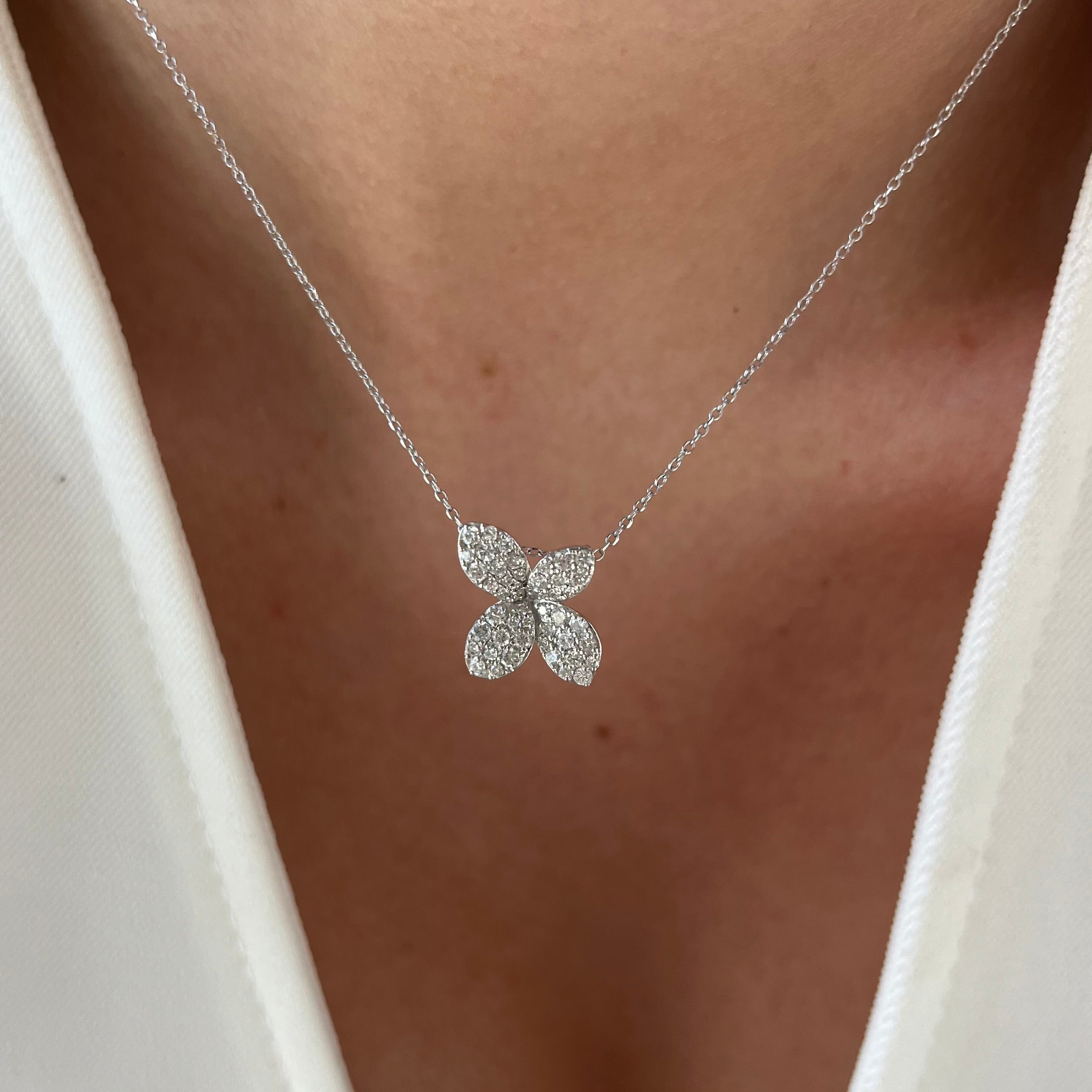 Pave Diamond Petal Necklace