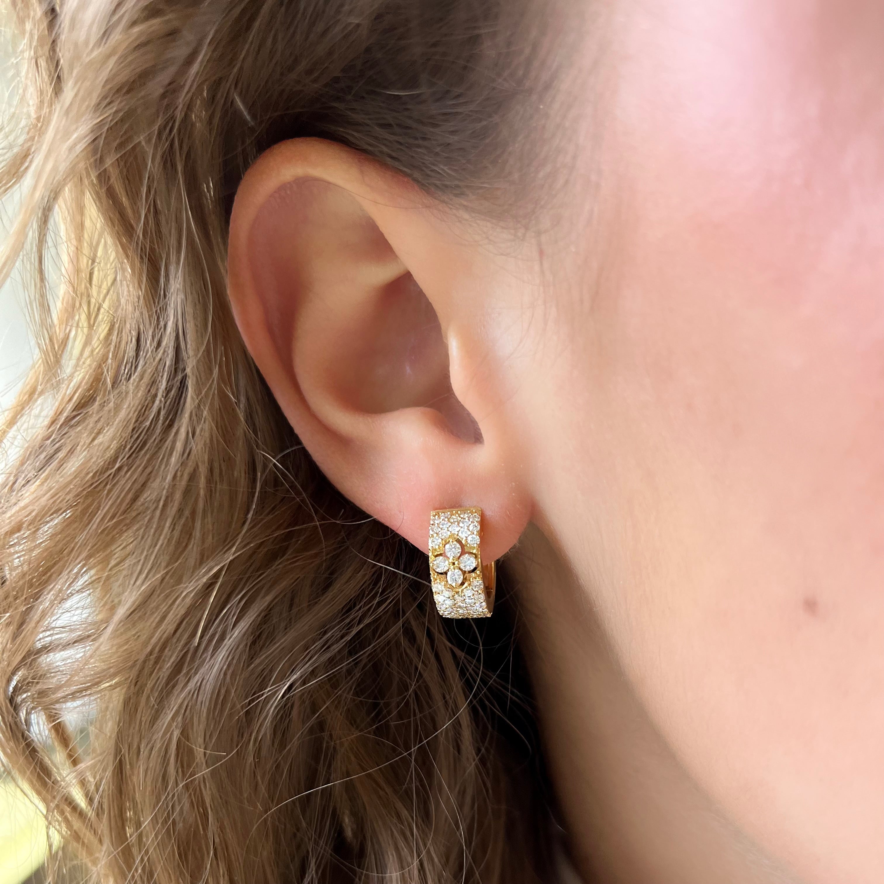 Pave Diamond Flower Huggie Earrings