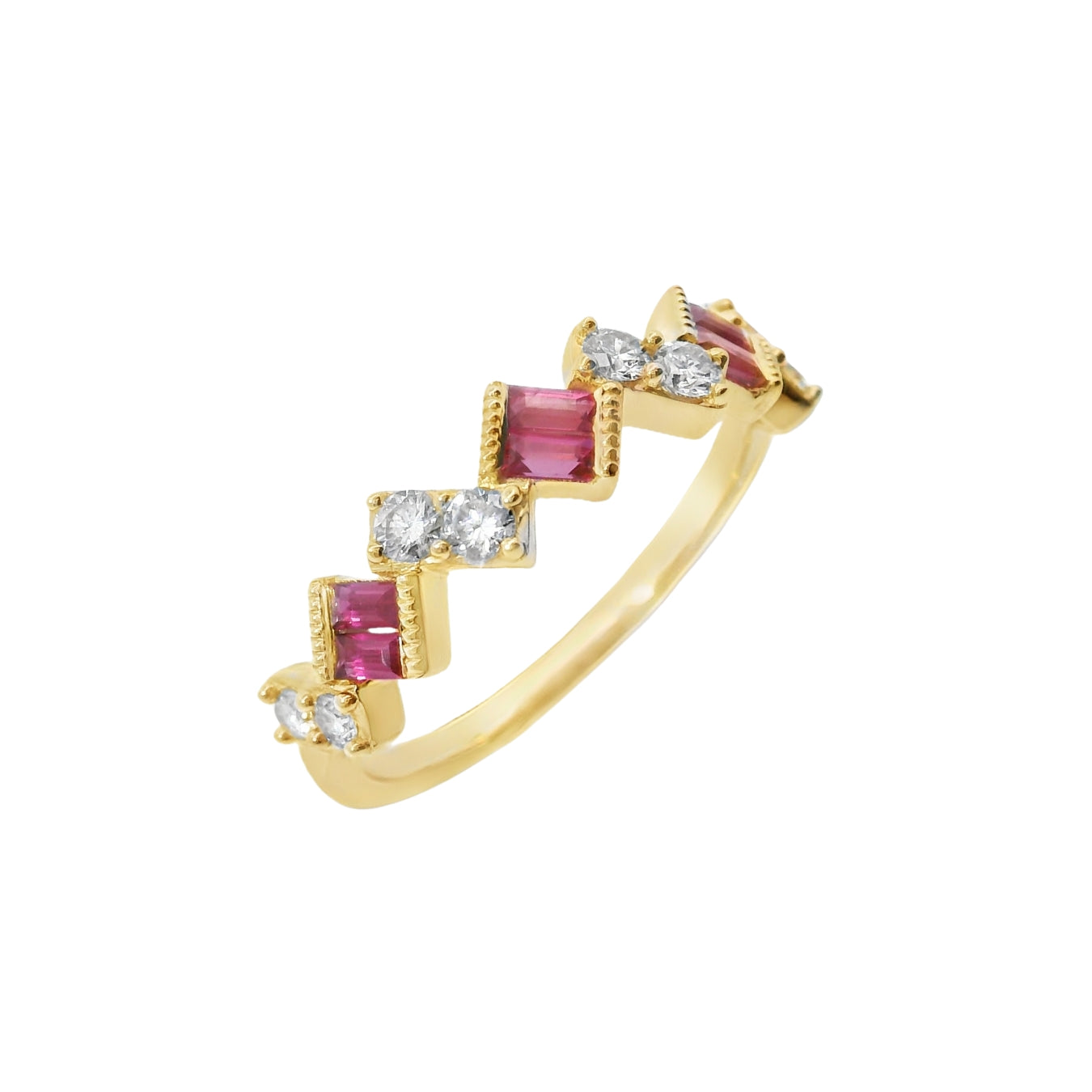 Ruby and Diamond Zigzag Ring