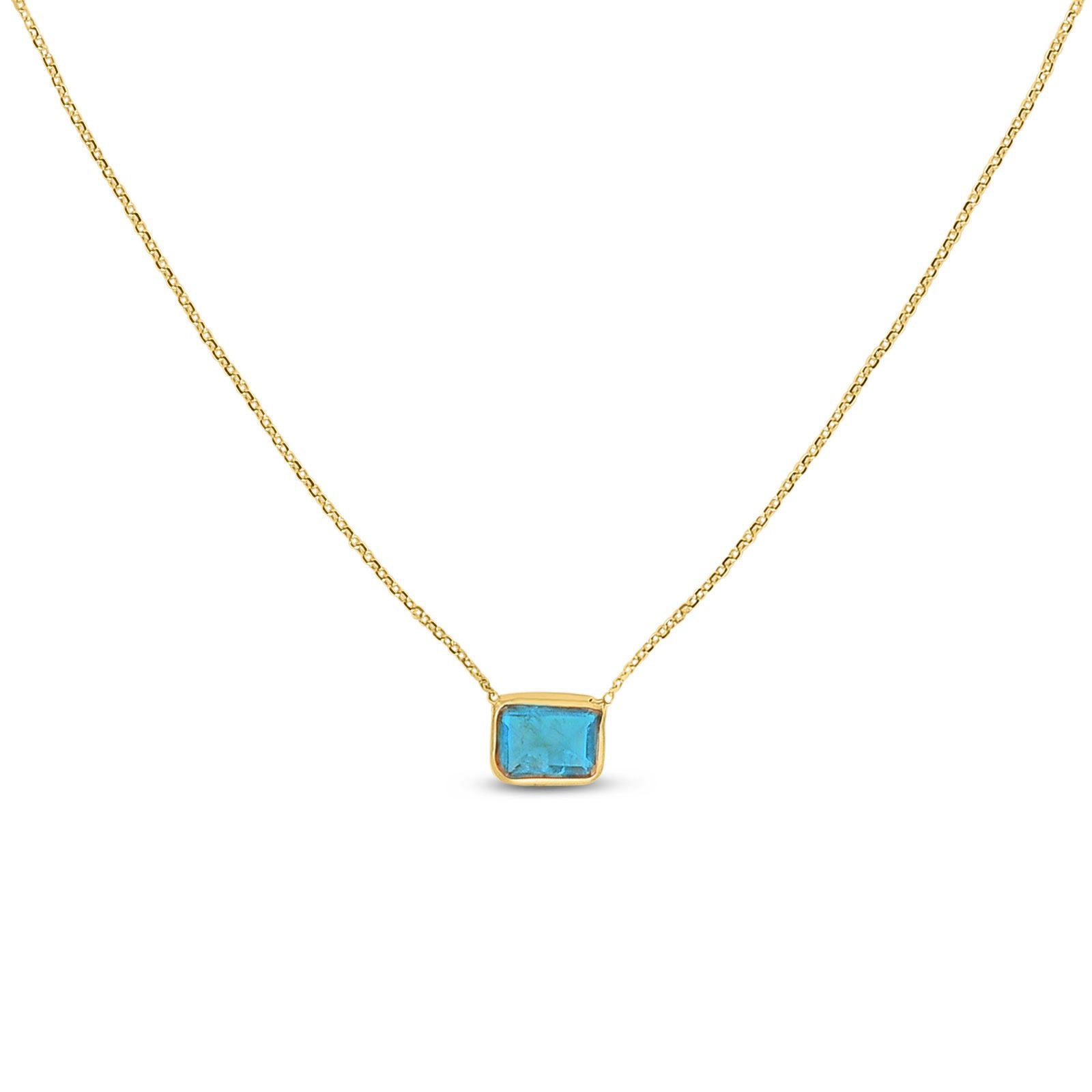 Emerald Cut Blue Topaz Necklace