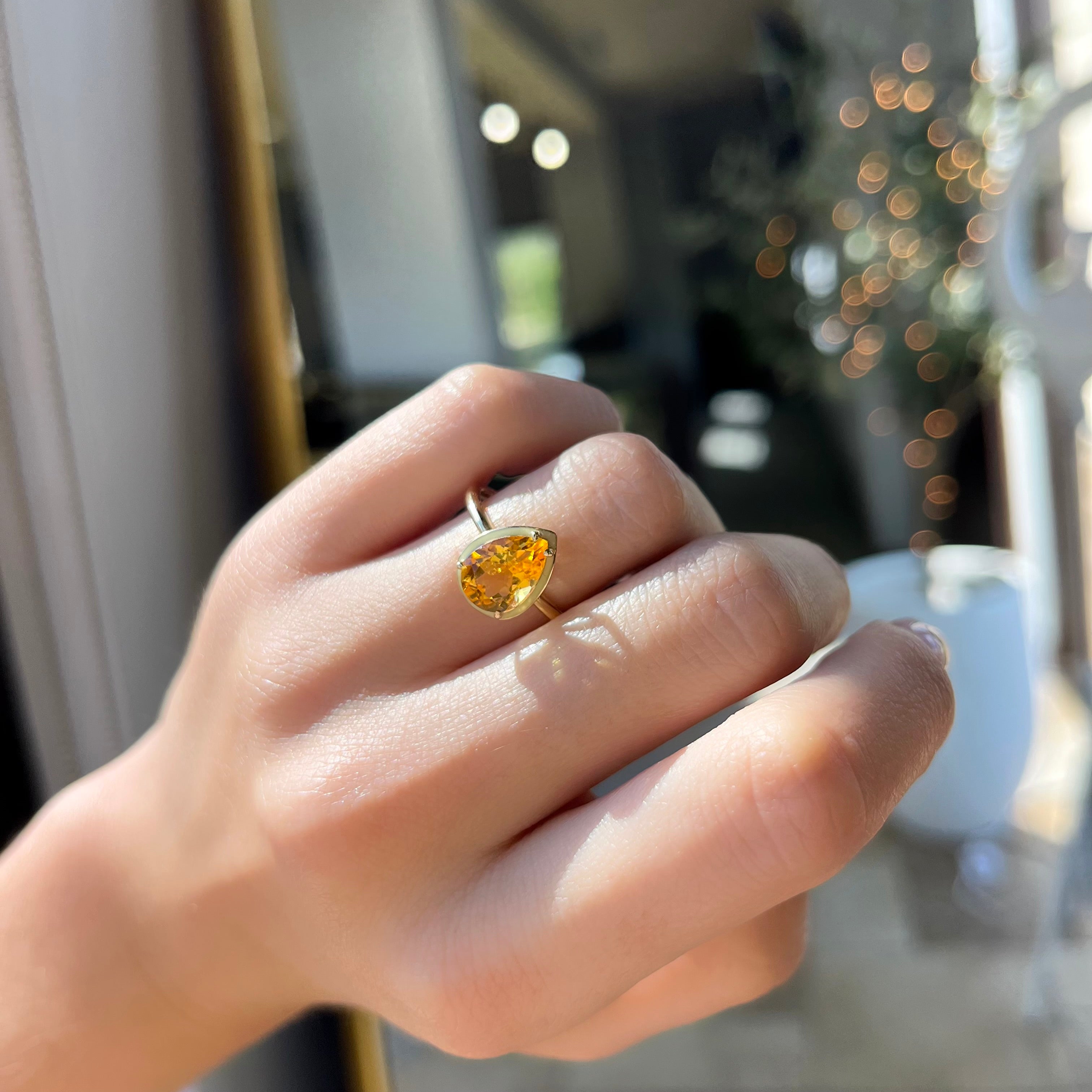 Pear Shape Citrine and Enamel Ring