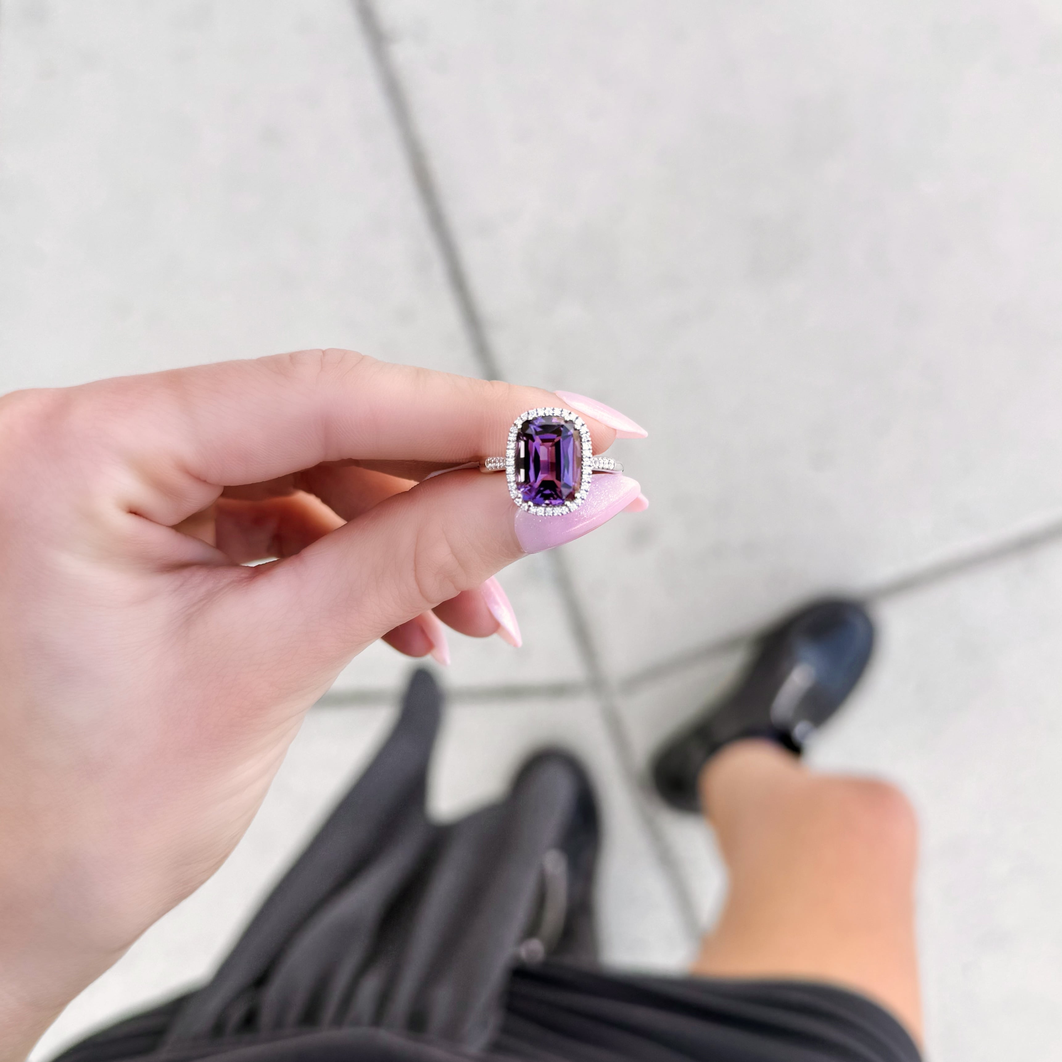 Cushion Cut Amethyst and Diamond Ring