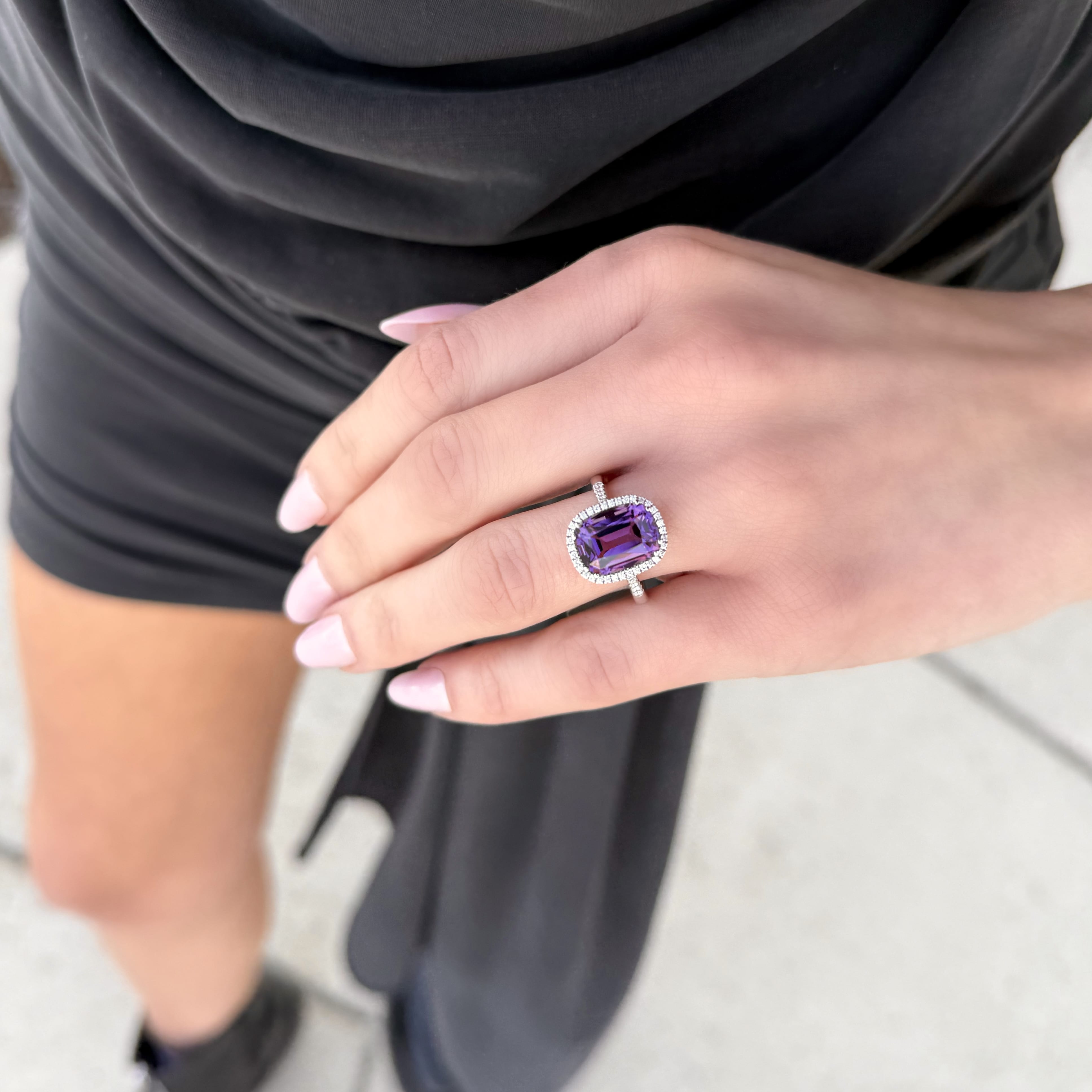 Cushion Cut Amethyst and Diamond Ring