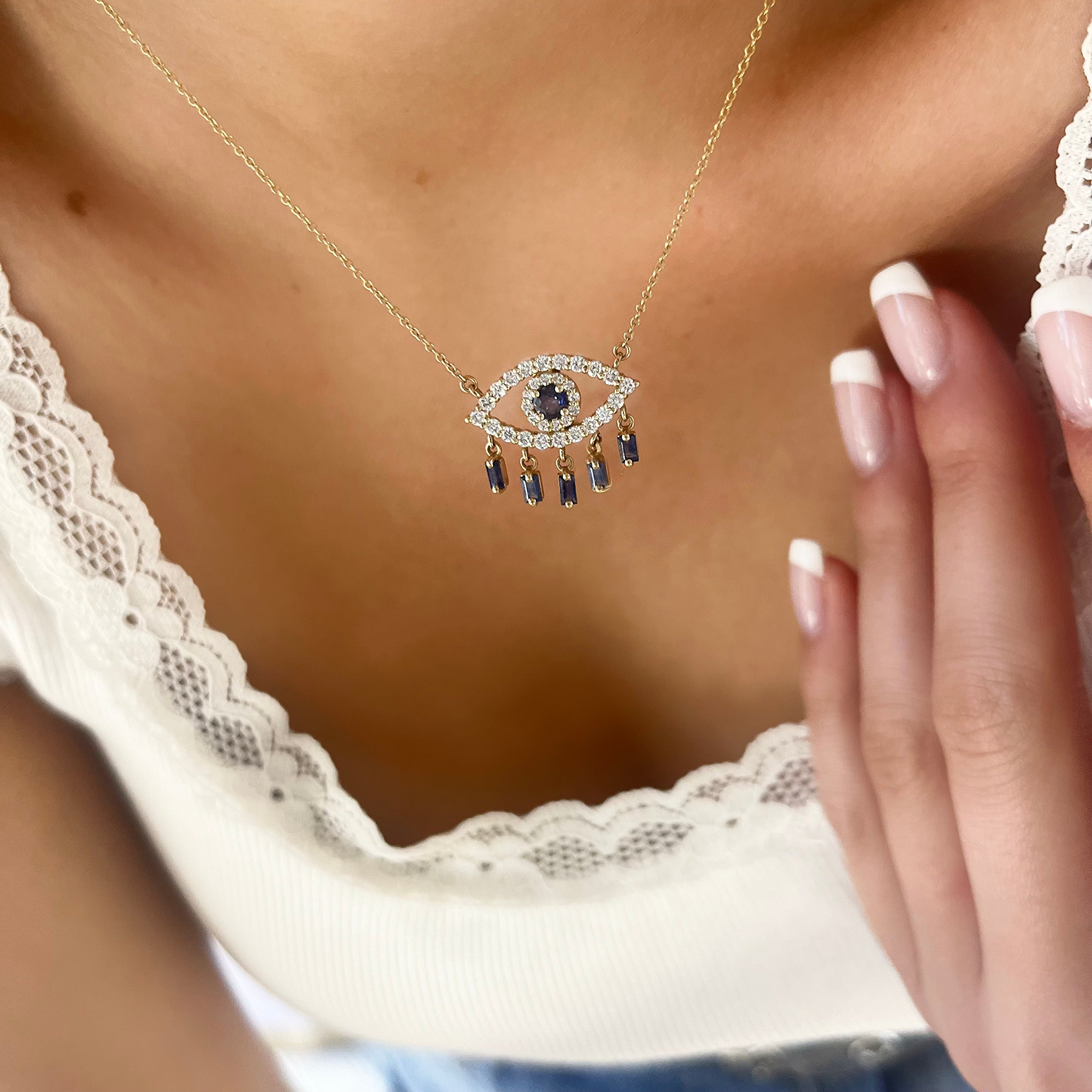 Sapphire and Diamond Evil Eye Necklace