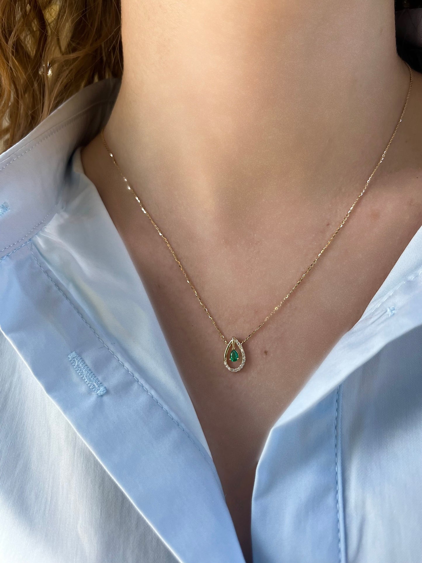 Diamond Emerald Tear Necklace