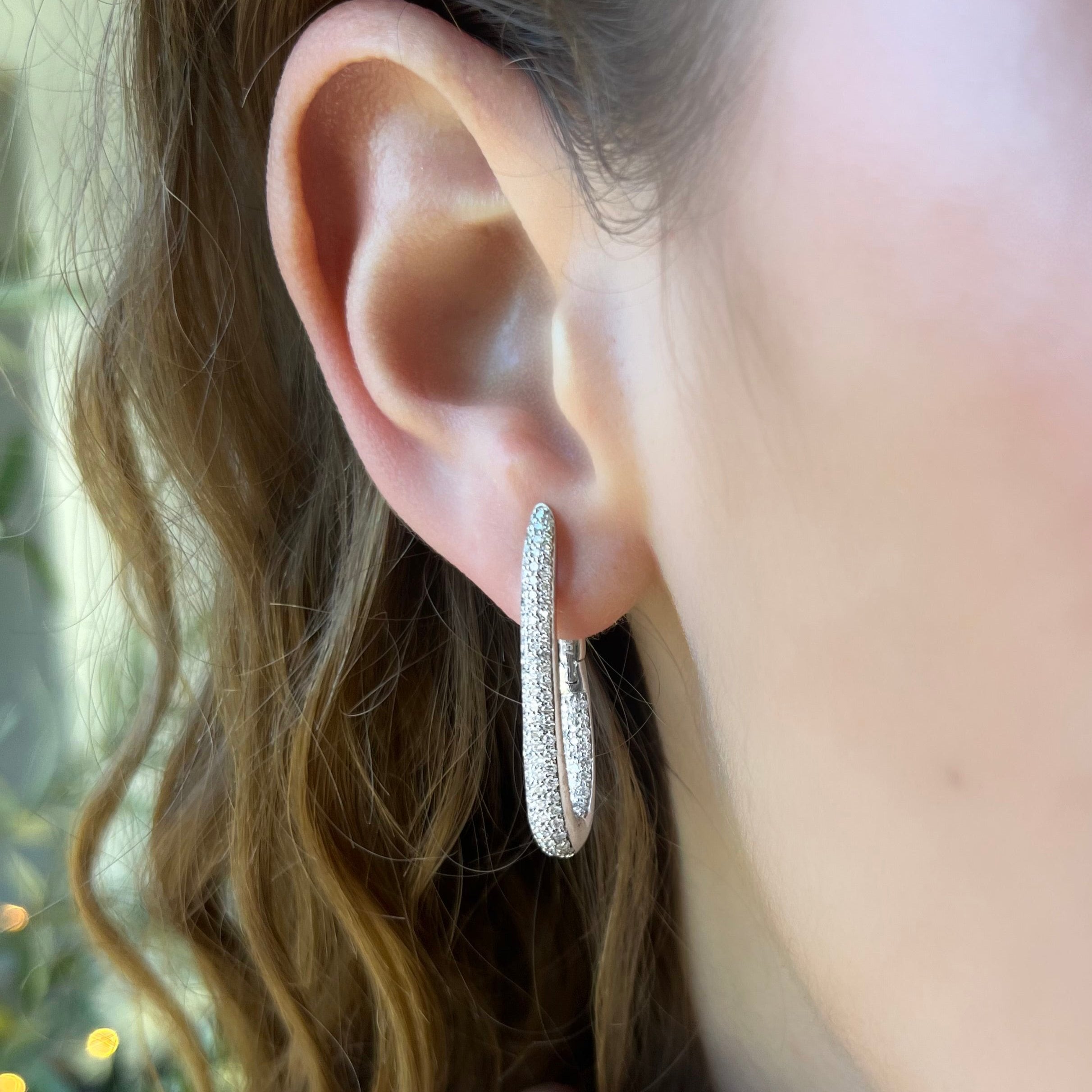 Elongated Pavé Diamond Hoops