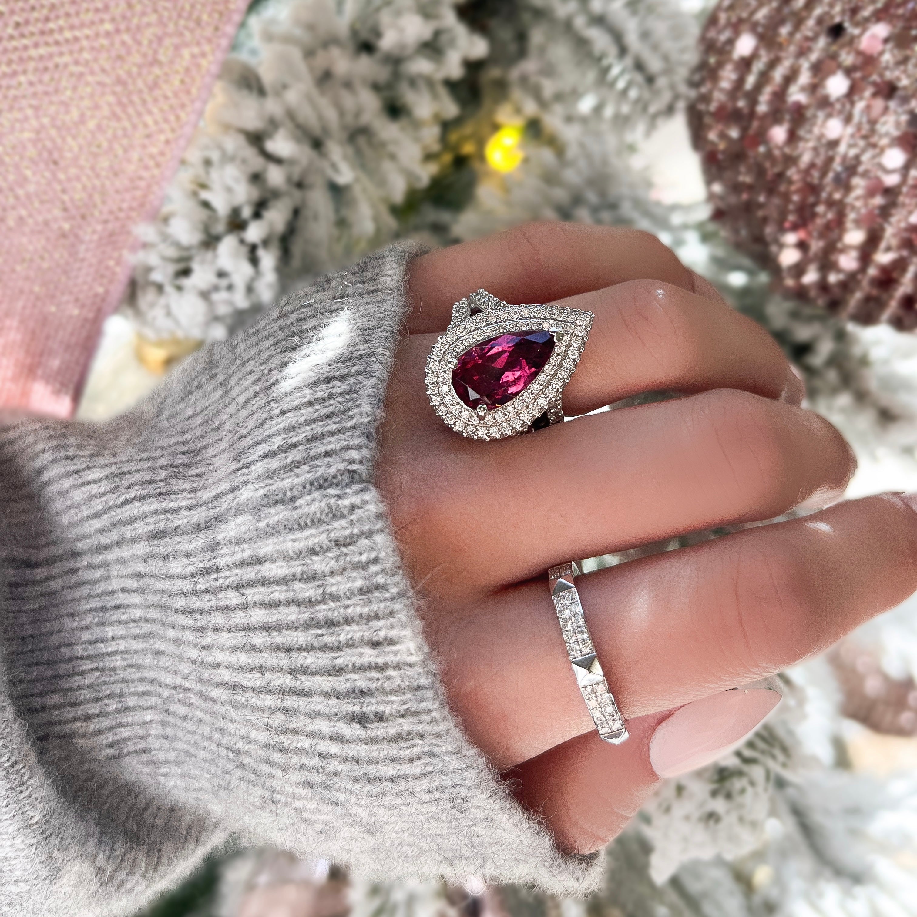 Pear Shape Rubelite and Diamond Ring