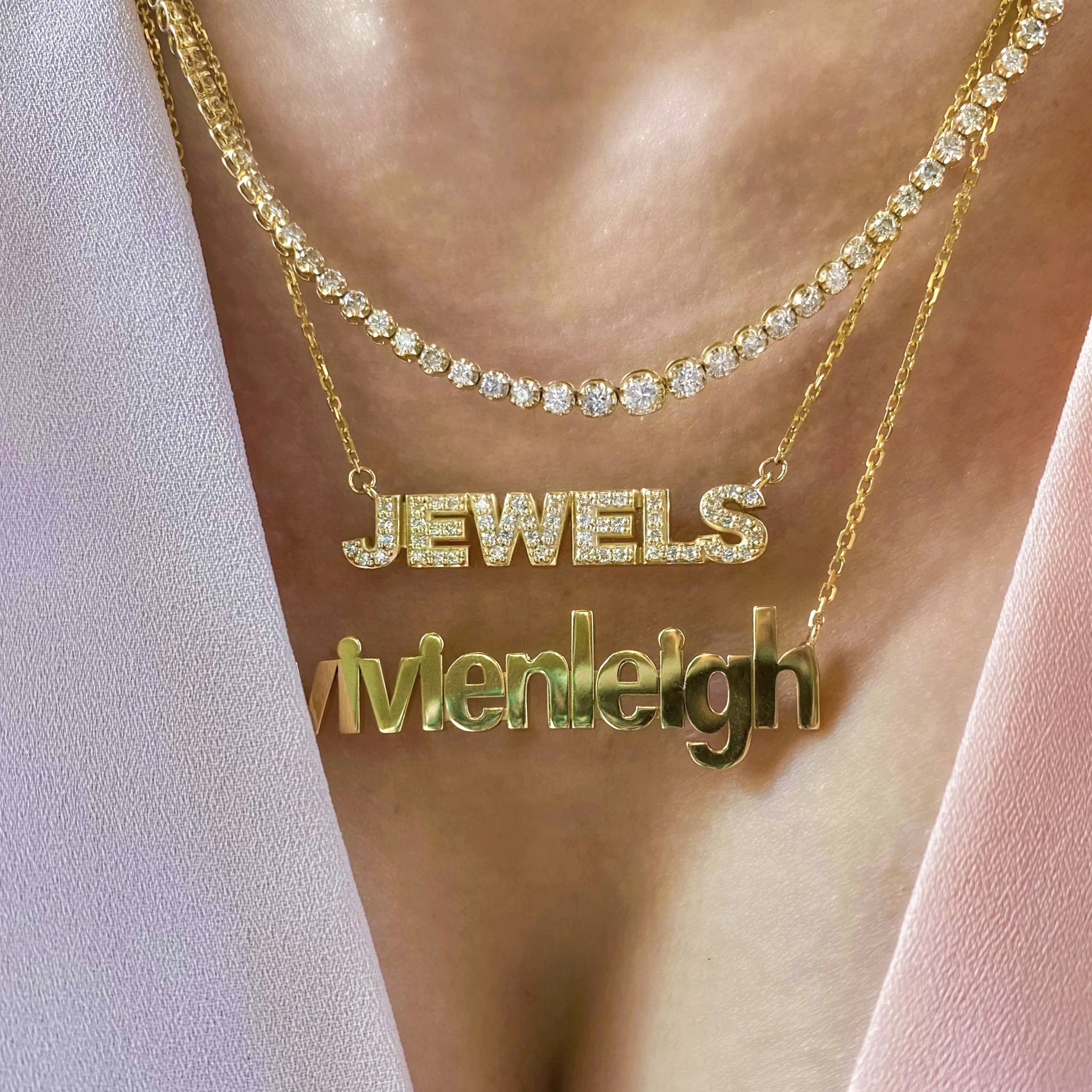 Diamond Block Name Necklace