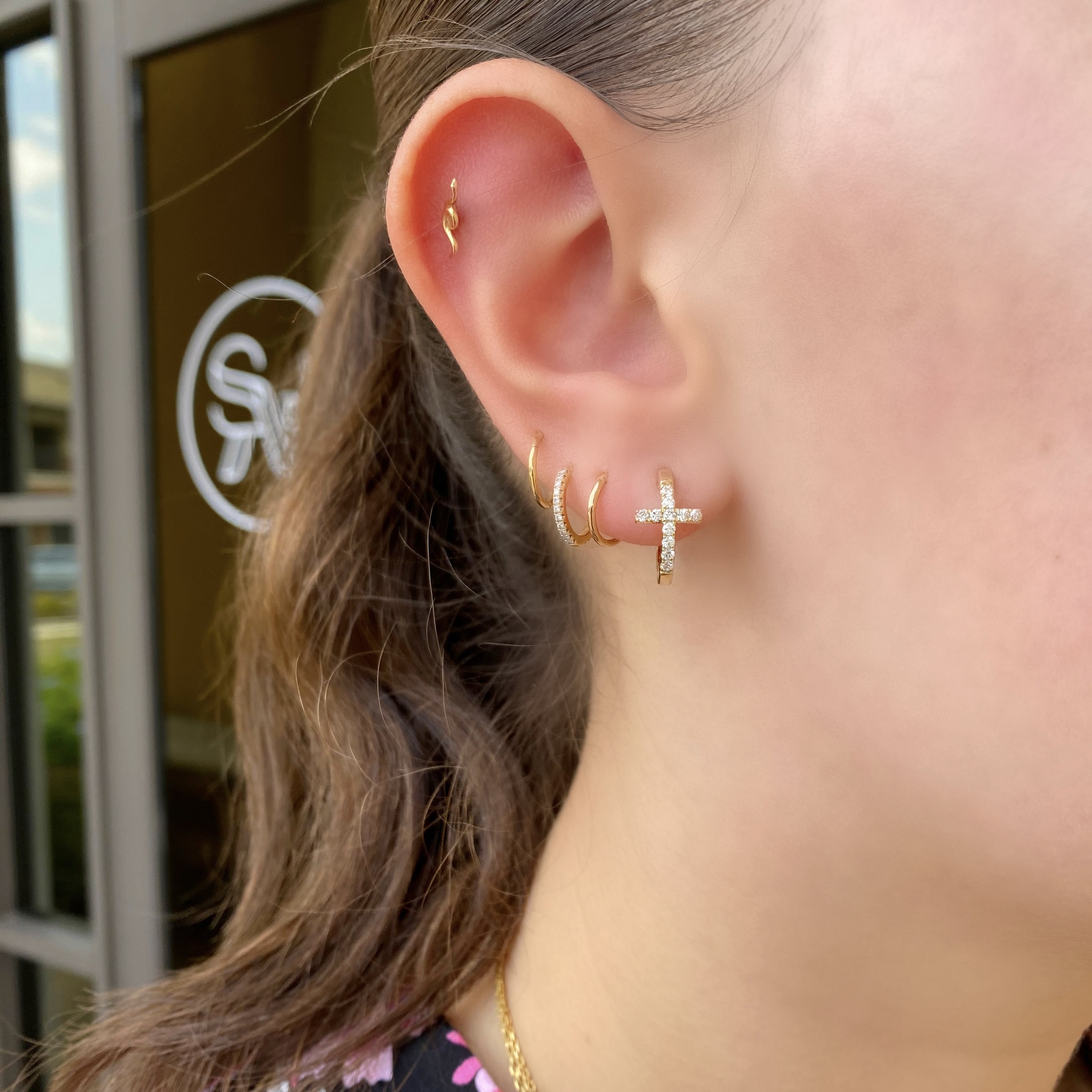 Diamond Cross Huggie Earrings